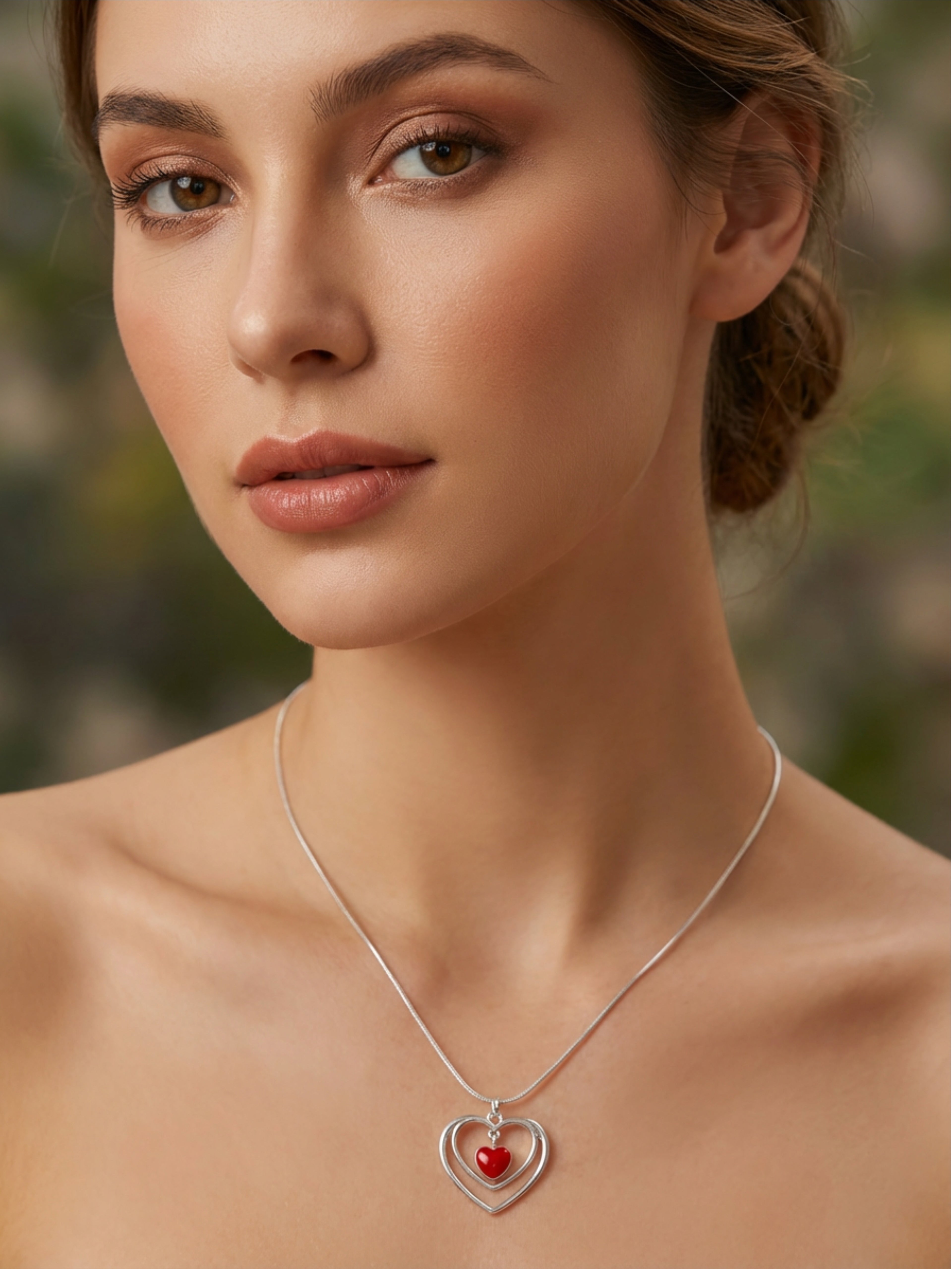 Center Glass Heart Double Pendant Necklace
