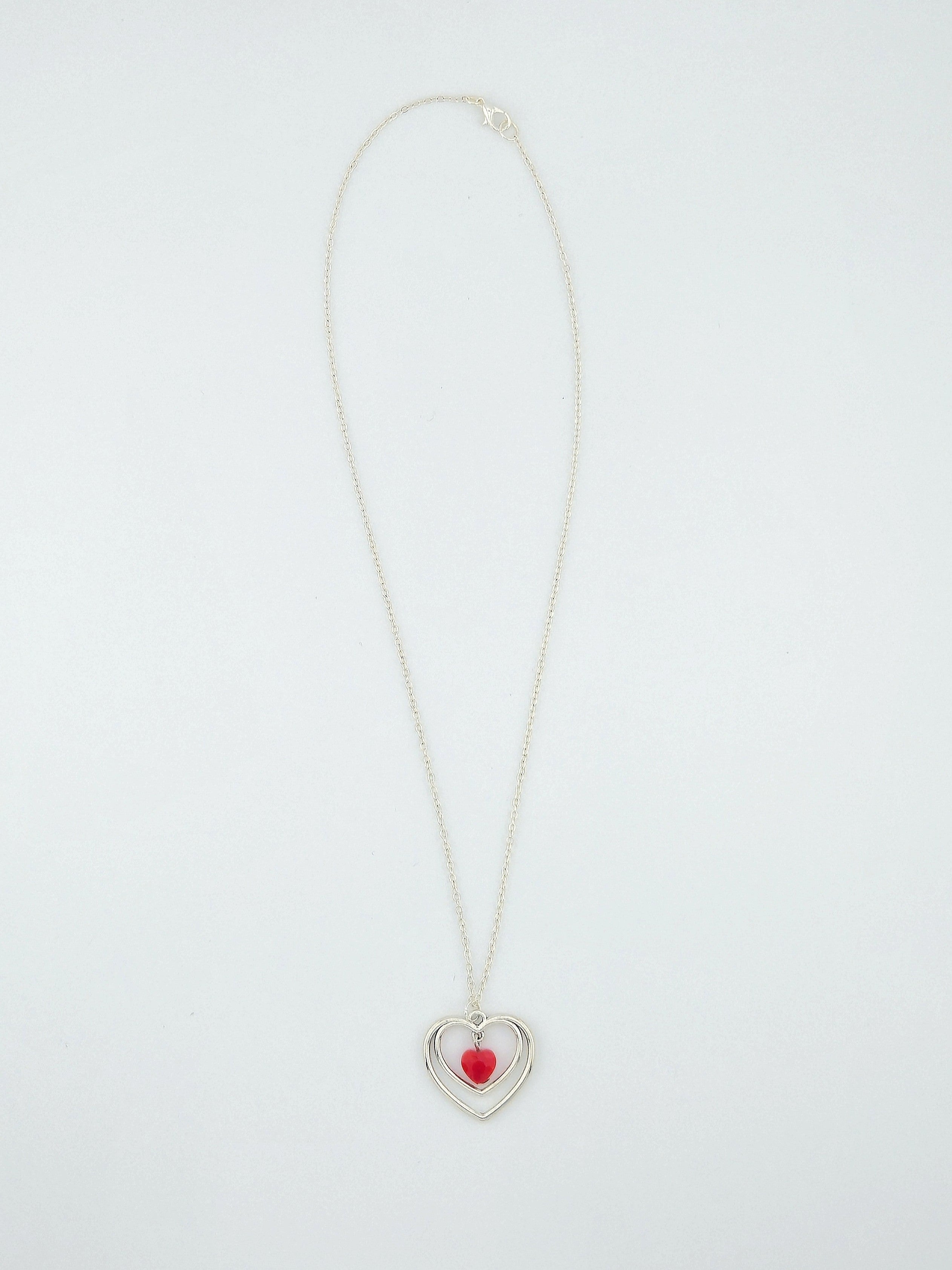 Center Glass Heart Double Pendant Necklace