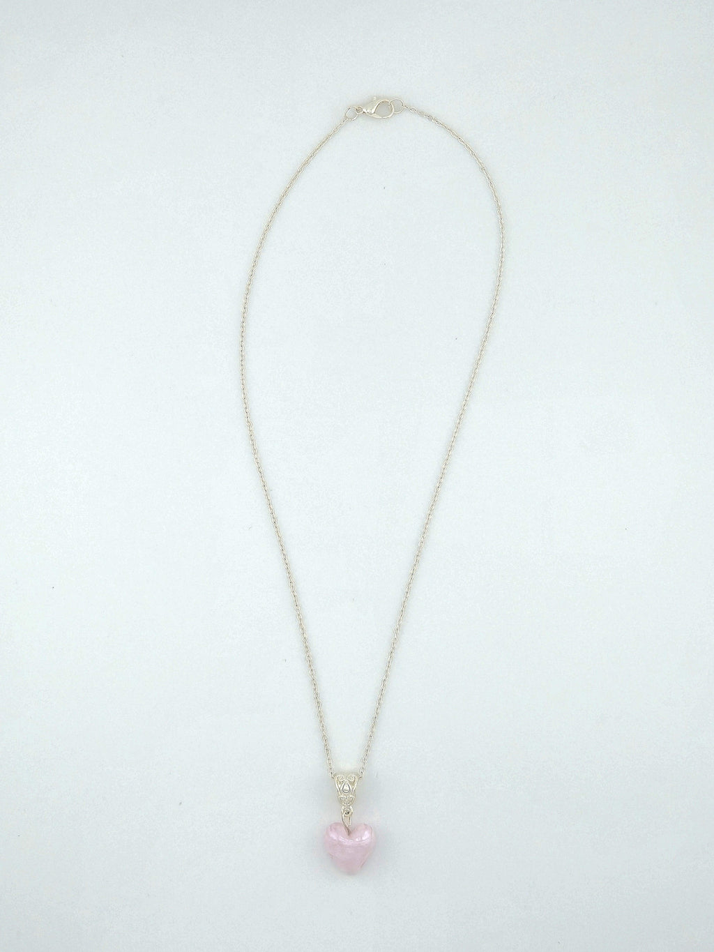 Pink Swirl Glass Heart Pendant Necklace- 18"
