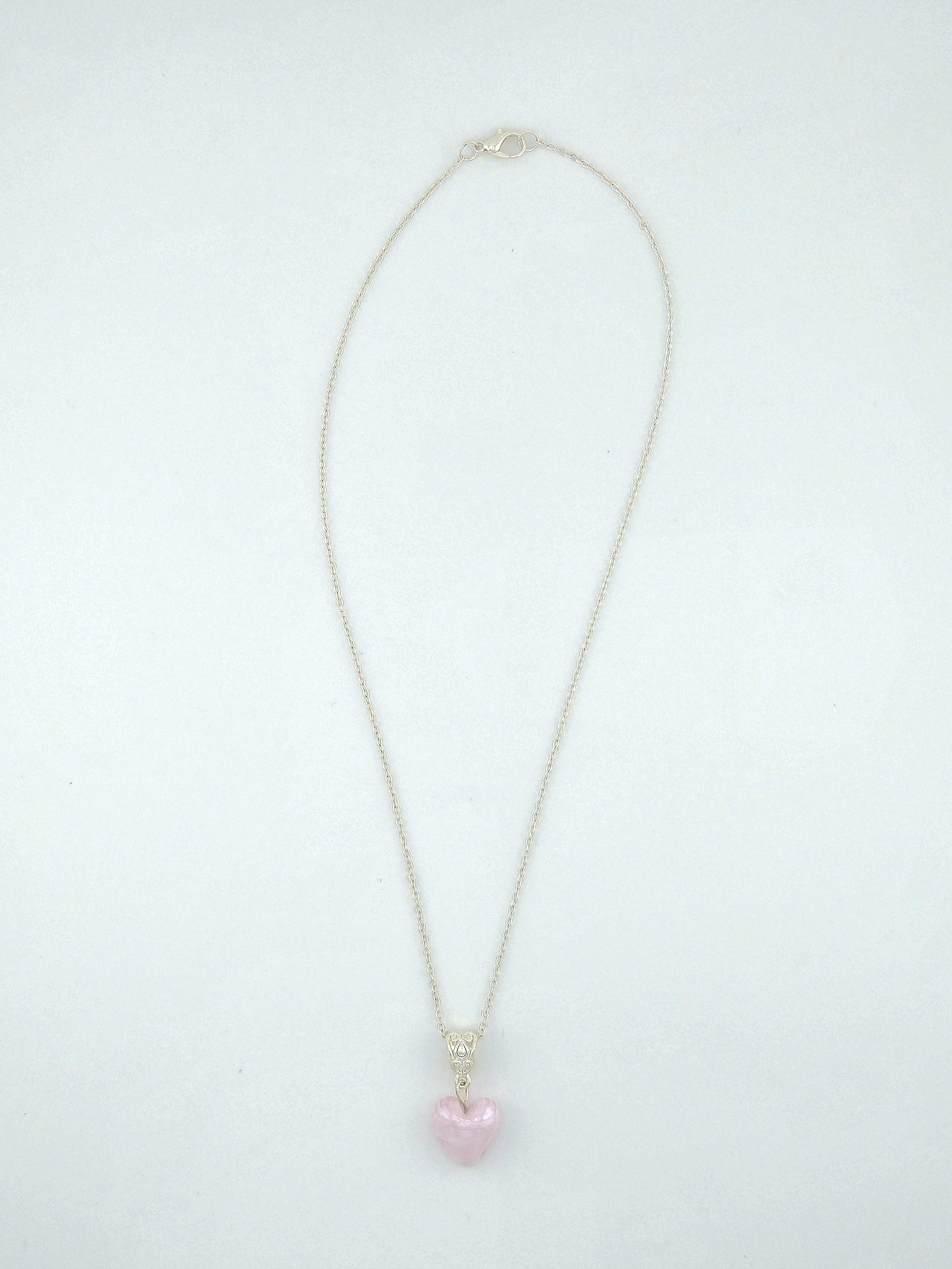Pink Swirl Glass Heart Pendant Necklace- 18"