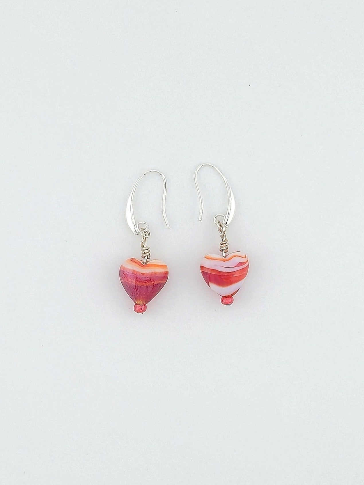 Red Swirl Heart Spiral Earrings