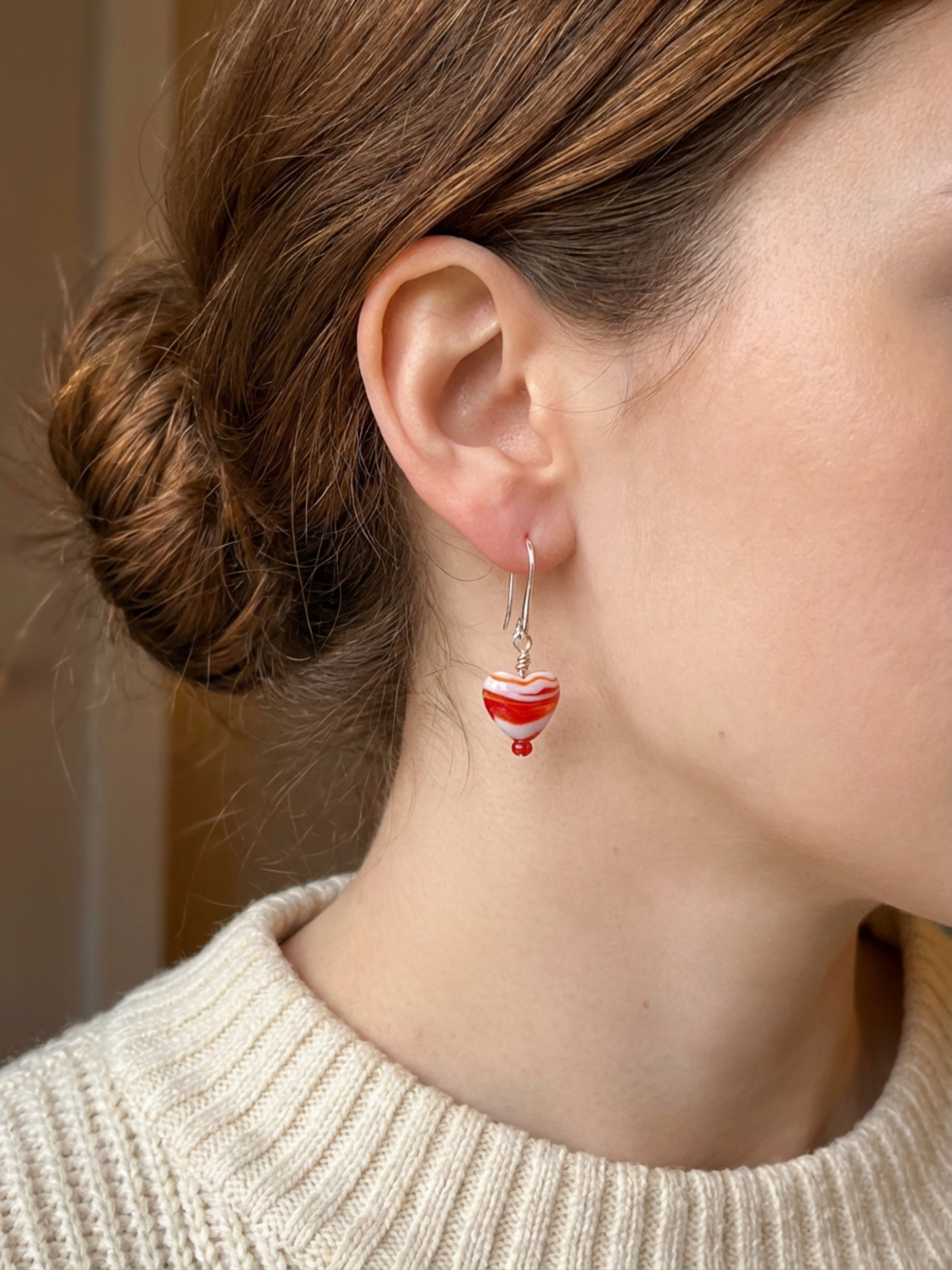 Red Swirl Heart Spiral Earrings