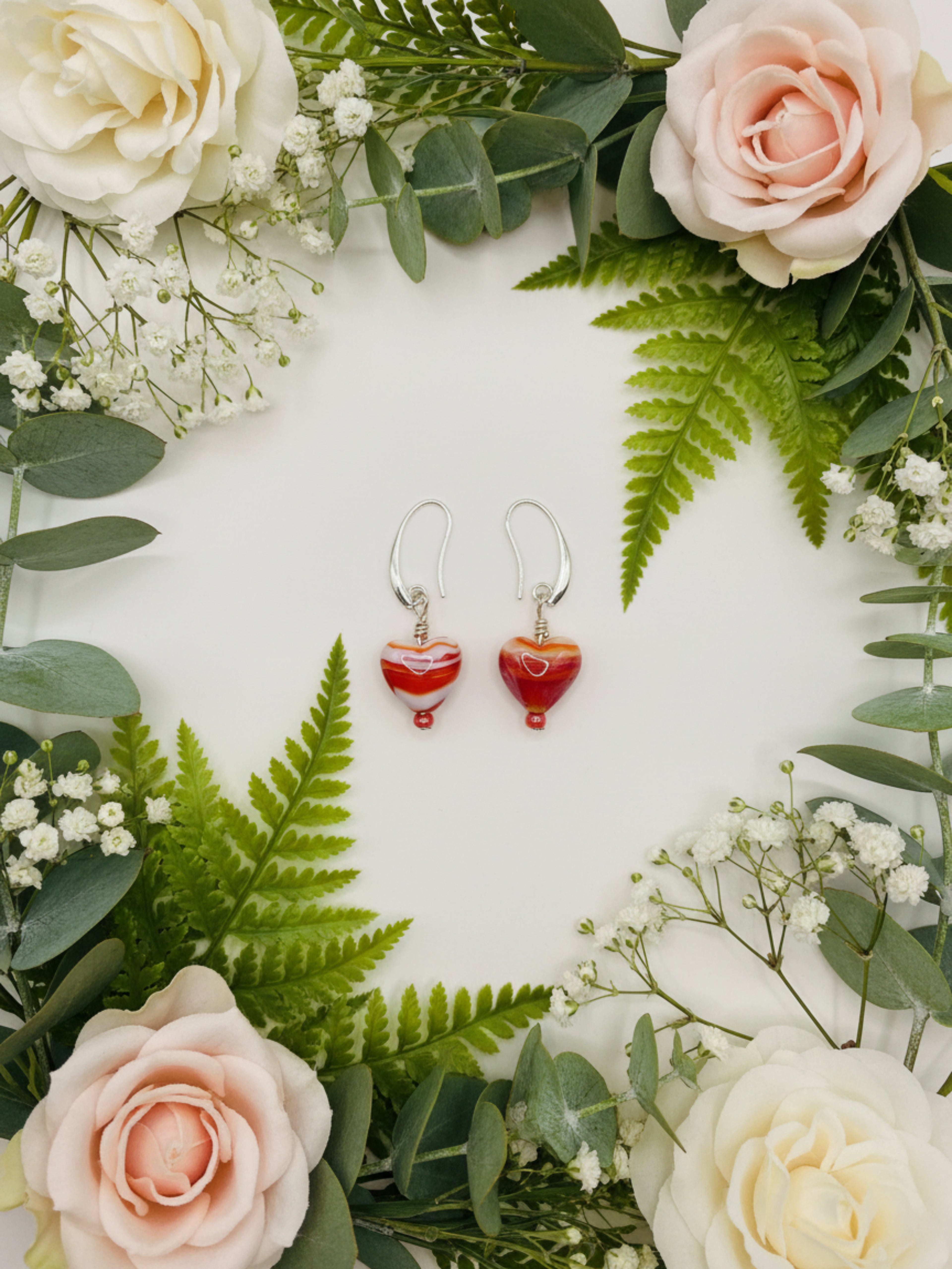 Red Swirl Heart Spiral Earrings
