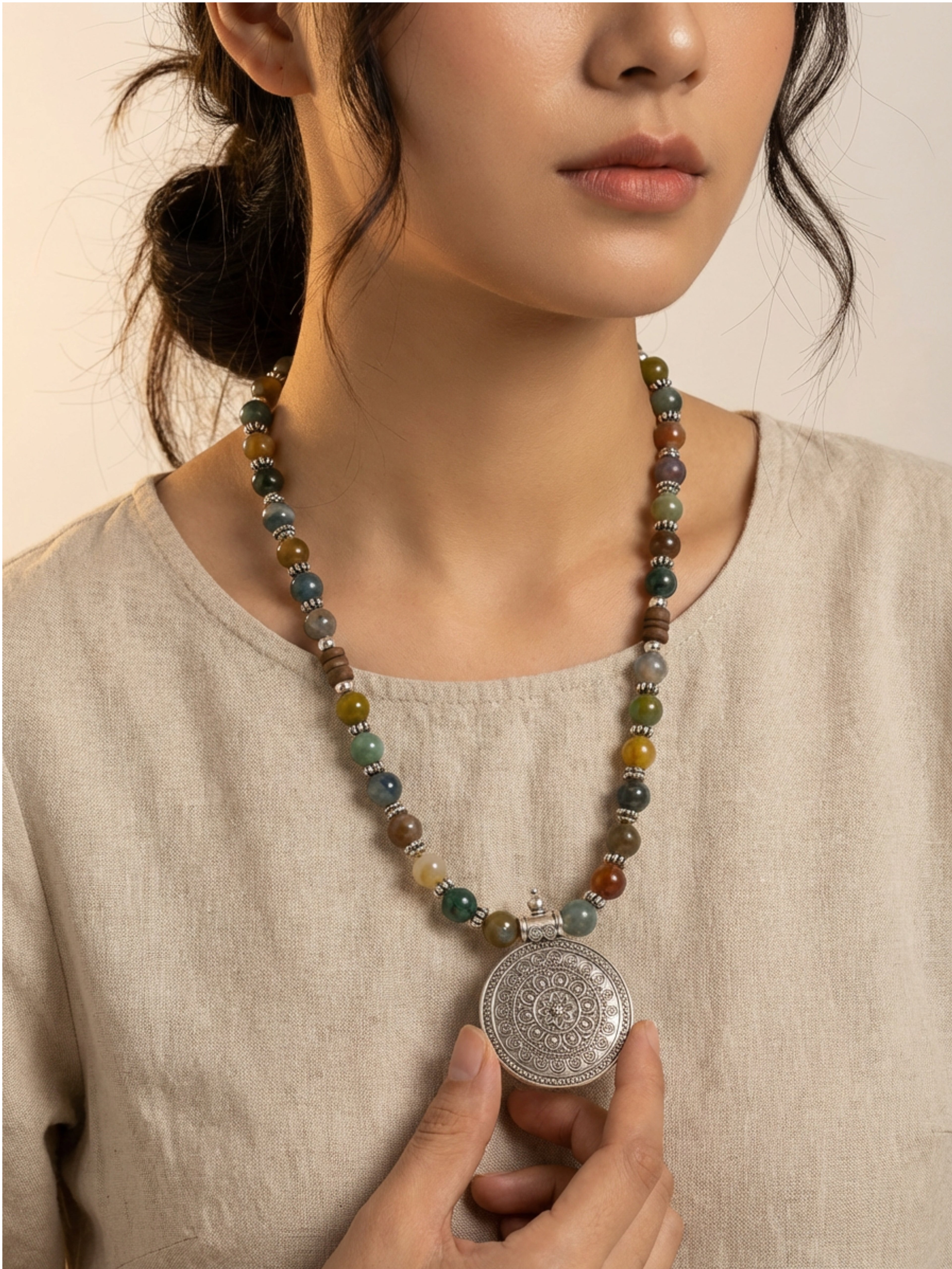 Jasper Medallion Necklace 24"