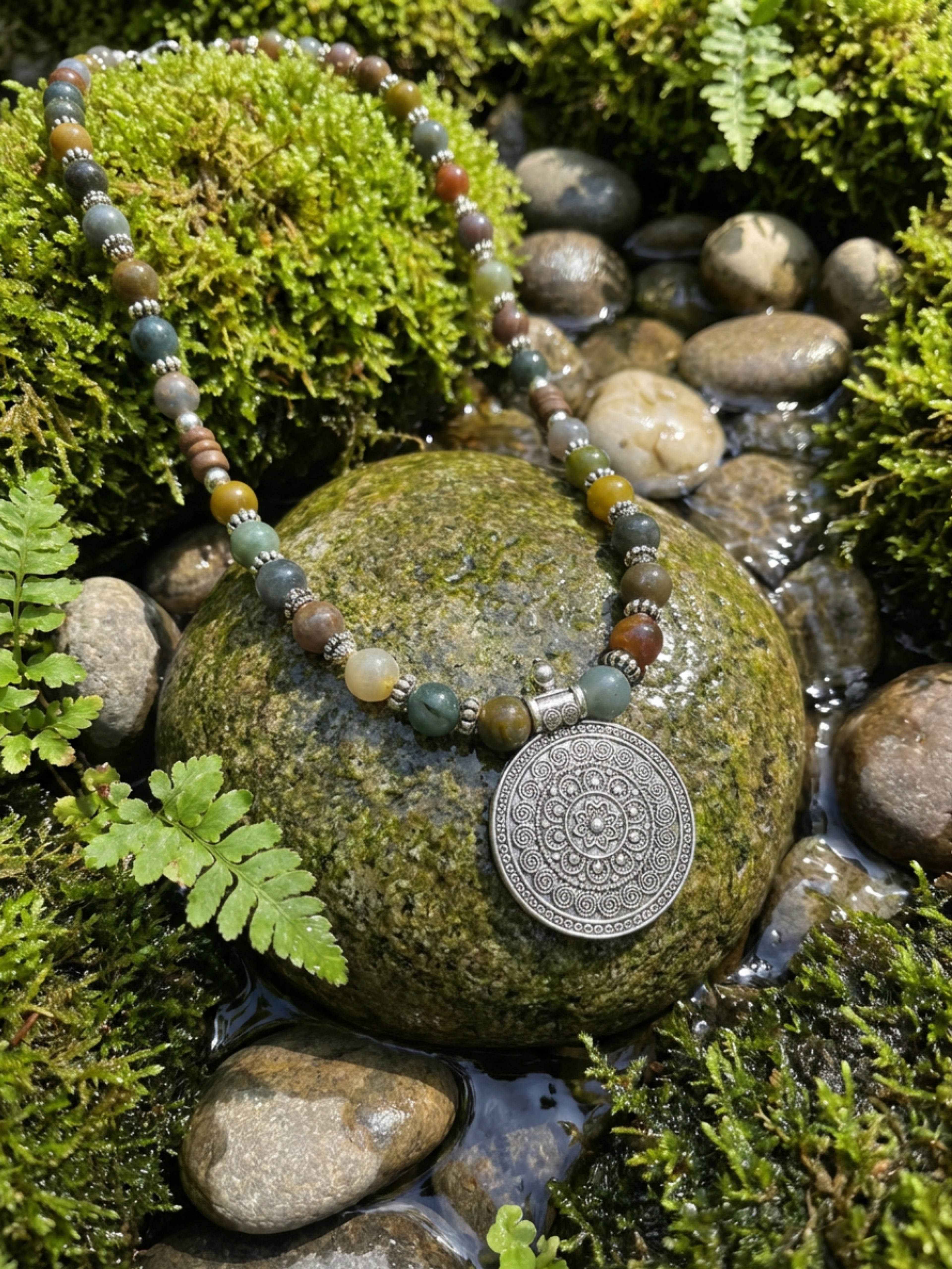 Jasper Medallion Necklace 24"