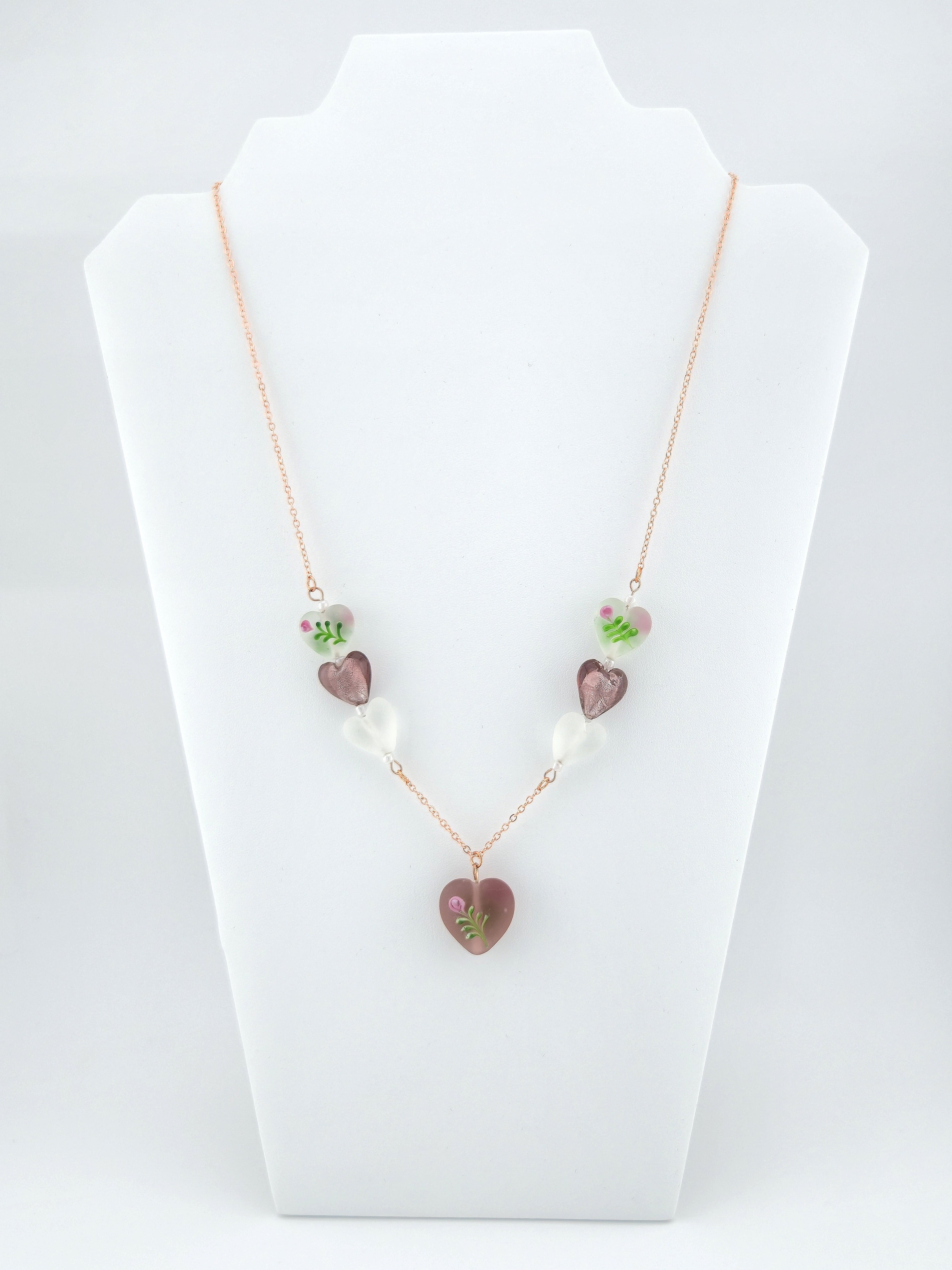 Amethyst Painted Heart Pendant Necklace- 22"