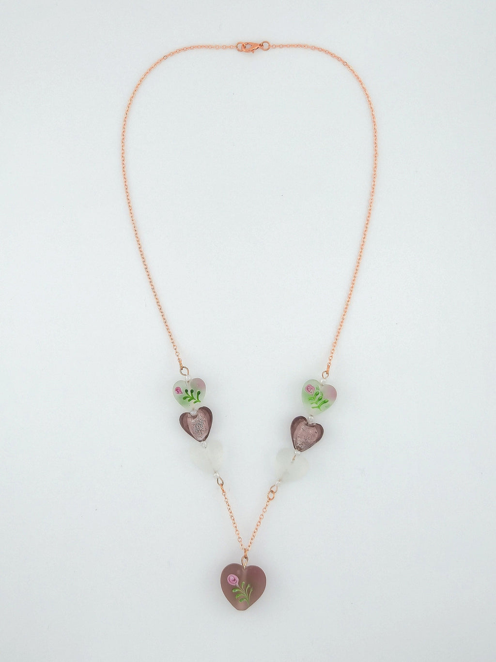 Amethyst Painted Heart Pendant Necklace- 22"