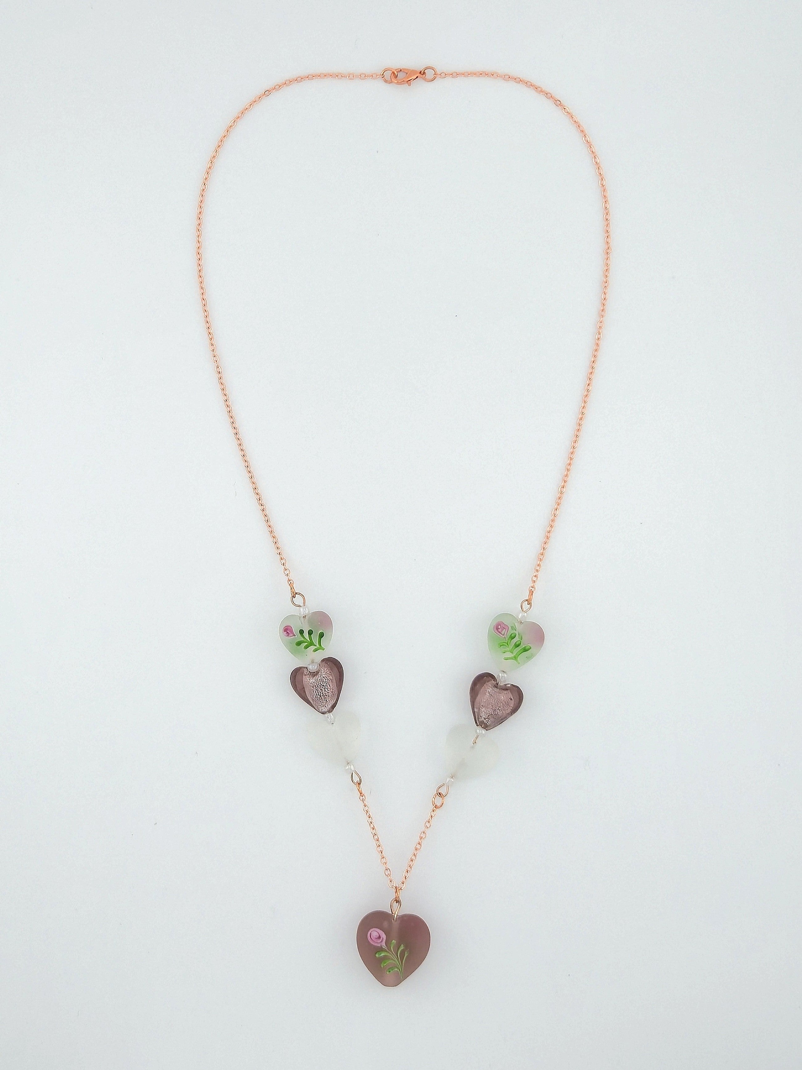 Amethyst Painted Heart Pendant Necklace- 22"