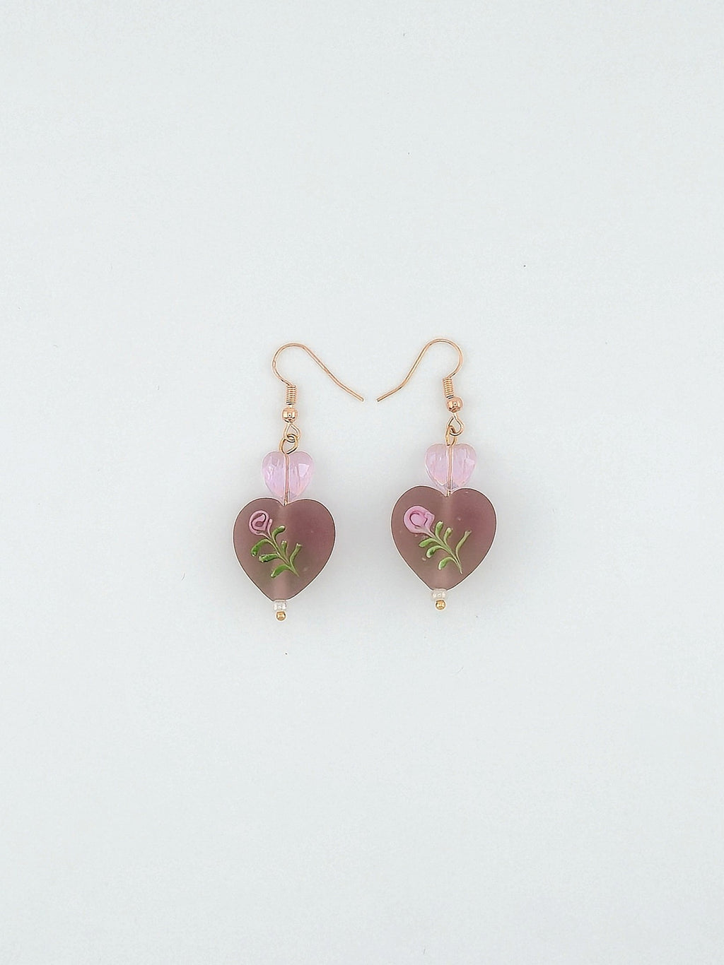Amethyst Hand Painted Heart Pendant Earrings