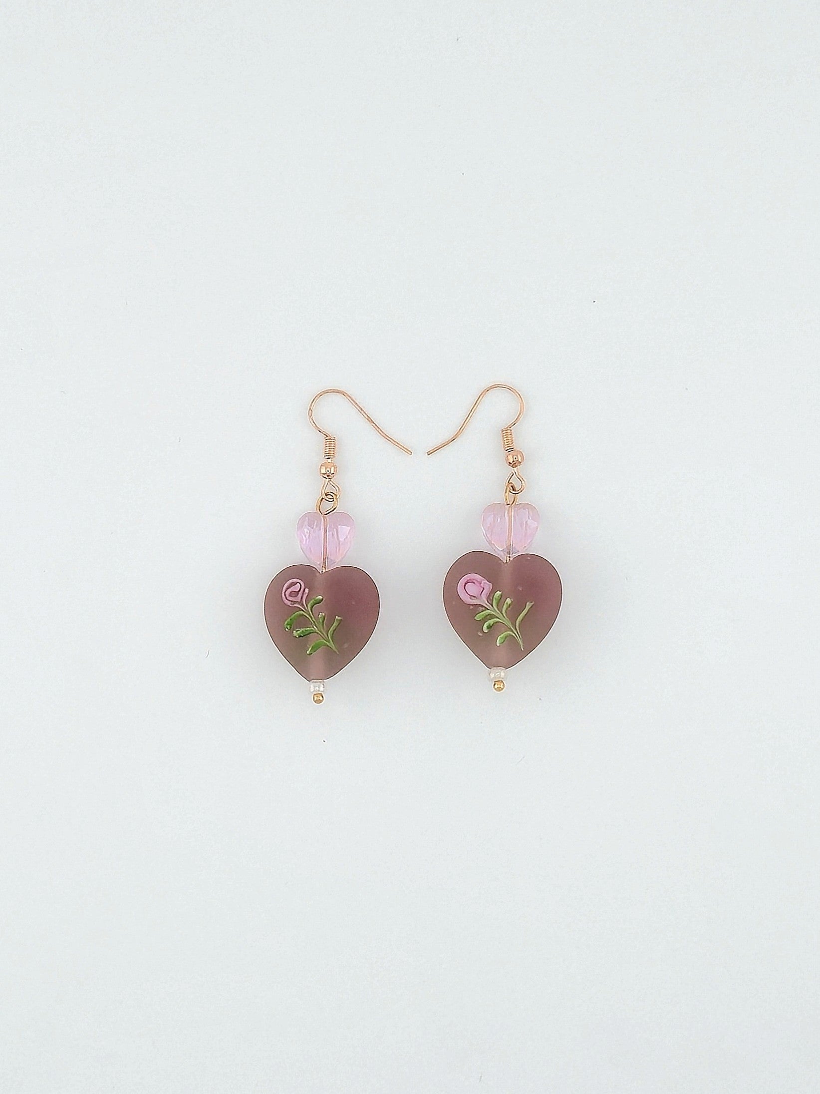 Amethyst Hand Painted Heart Pendant Earrings