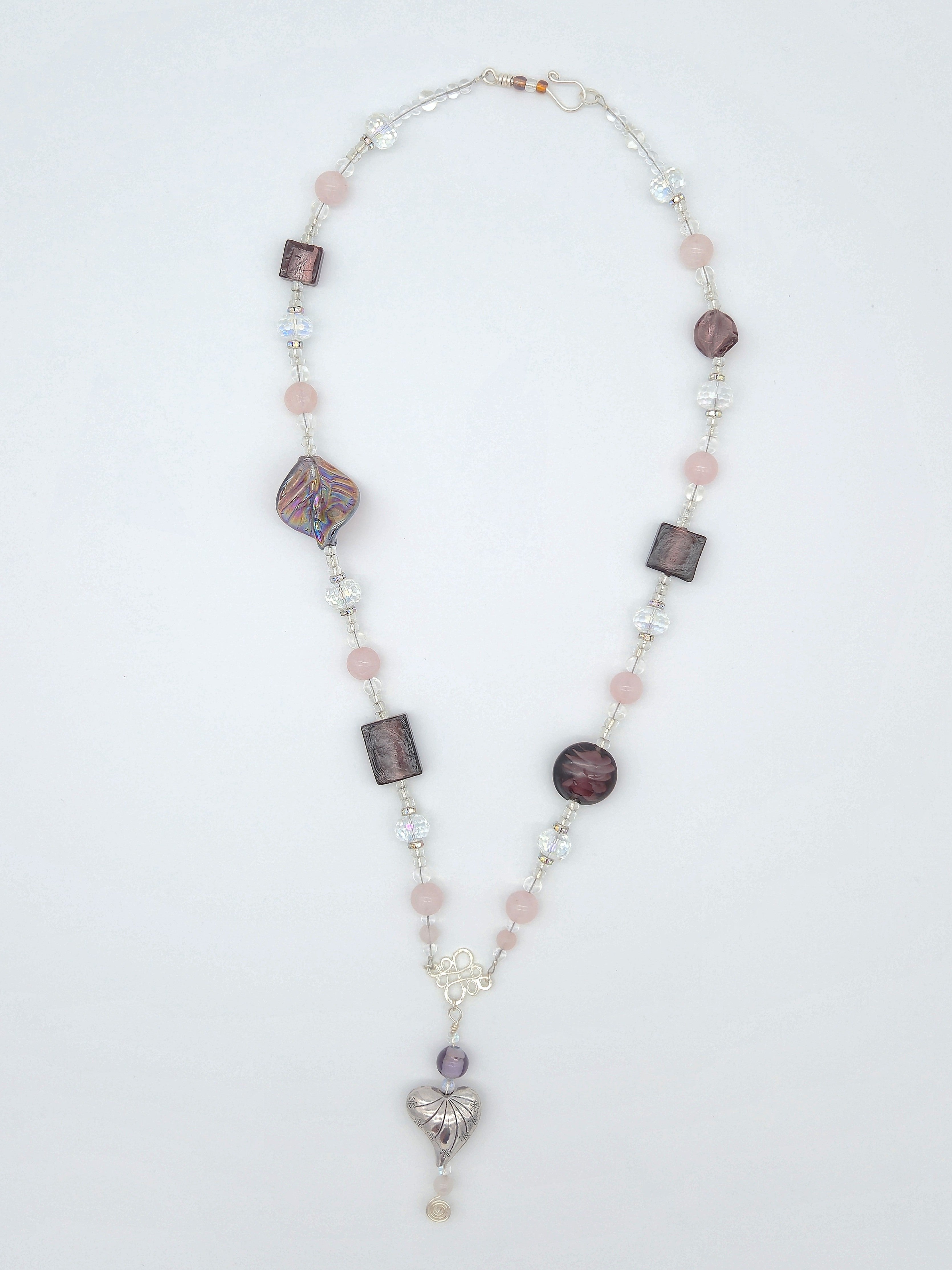 Glamorous Purple Heart Pendant Necklace 26.5"