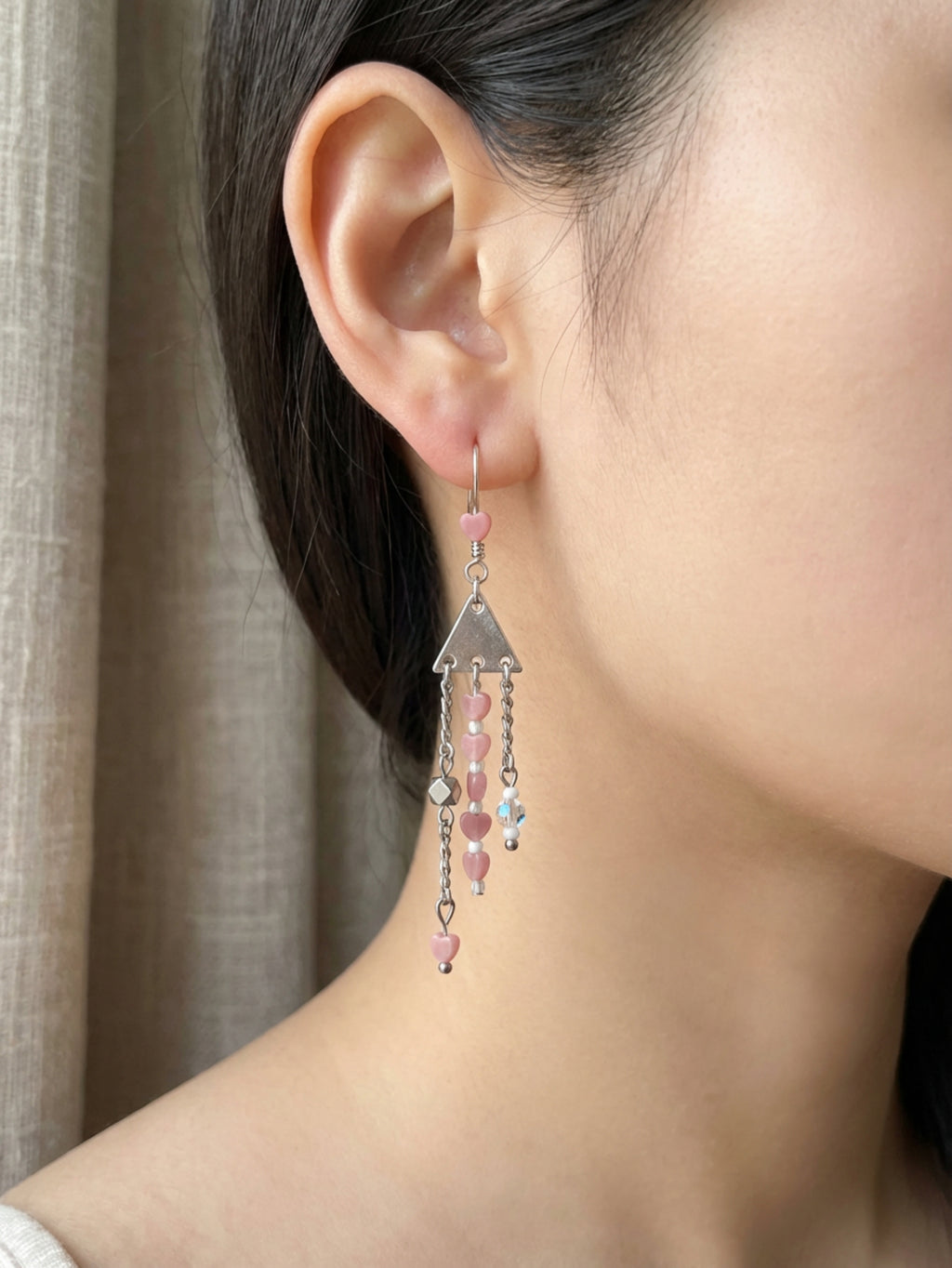 Triangle Heart Dangle Earrings