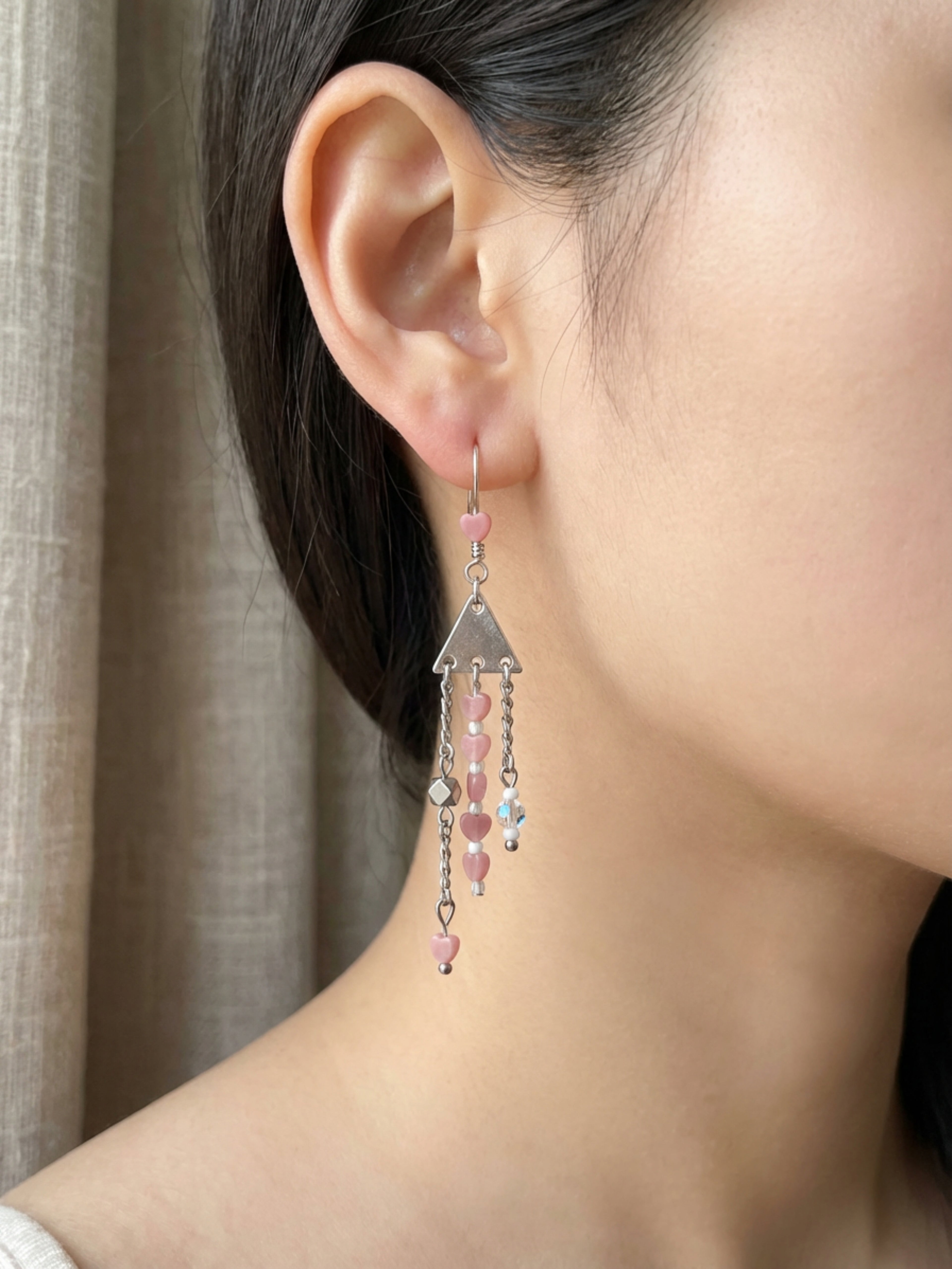 Triangle Heart Dangle Earrings