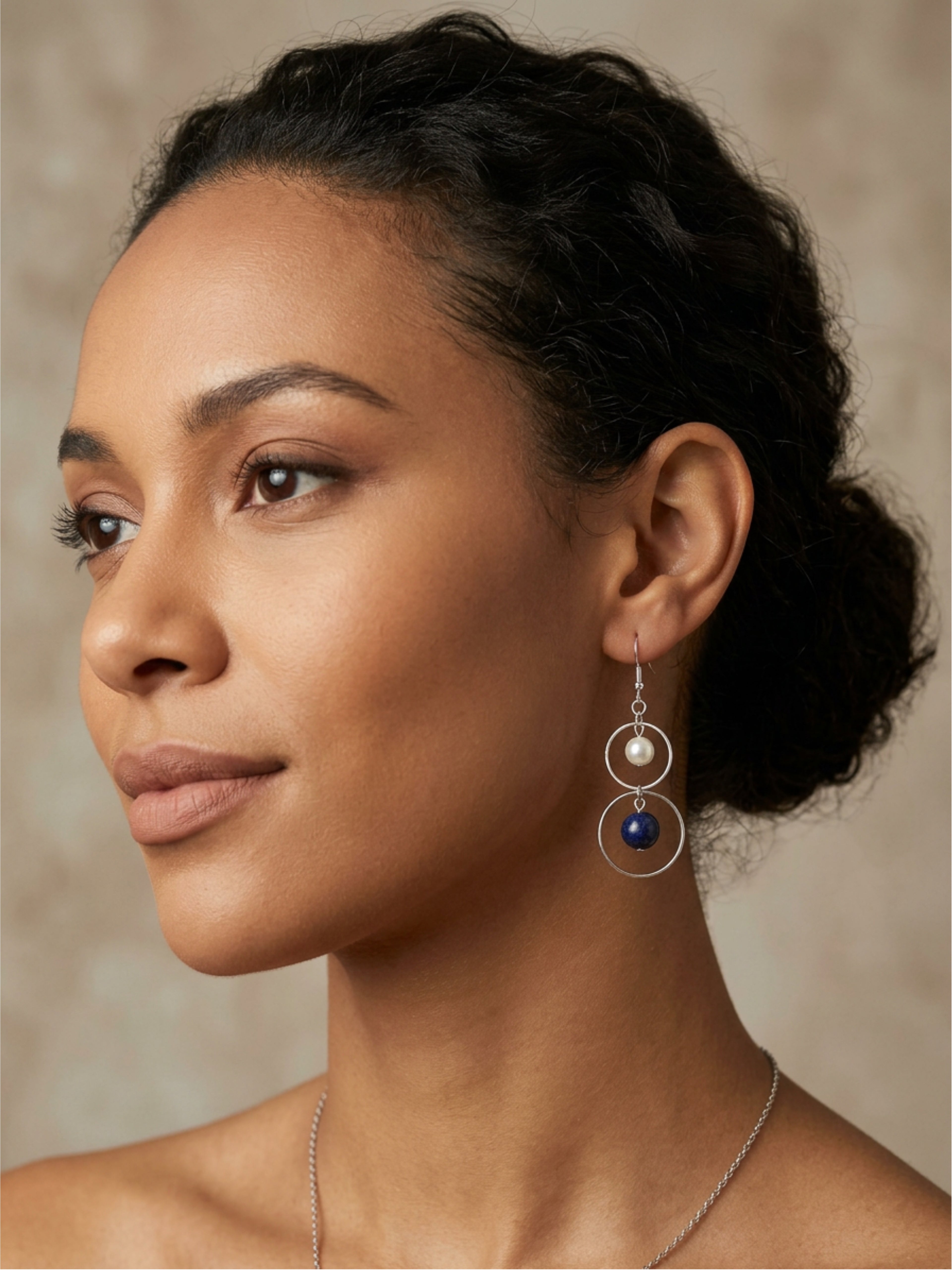 Blue & White Double Hoop Earrings