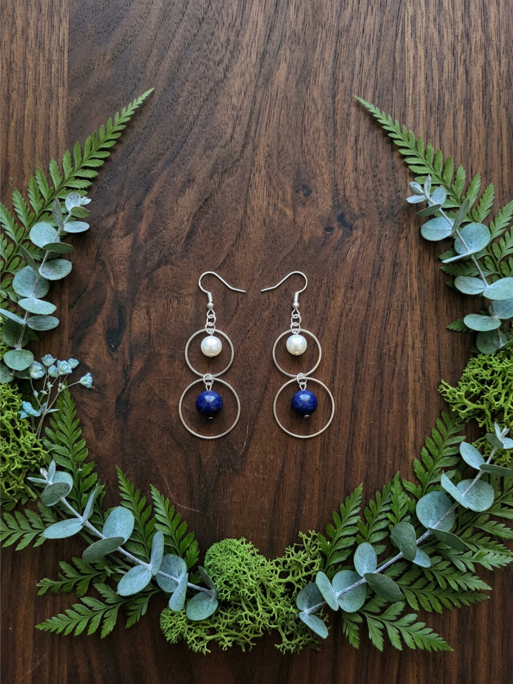Blue & White Double Hoop Earrings