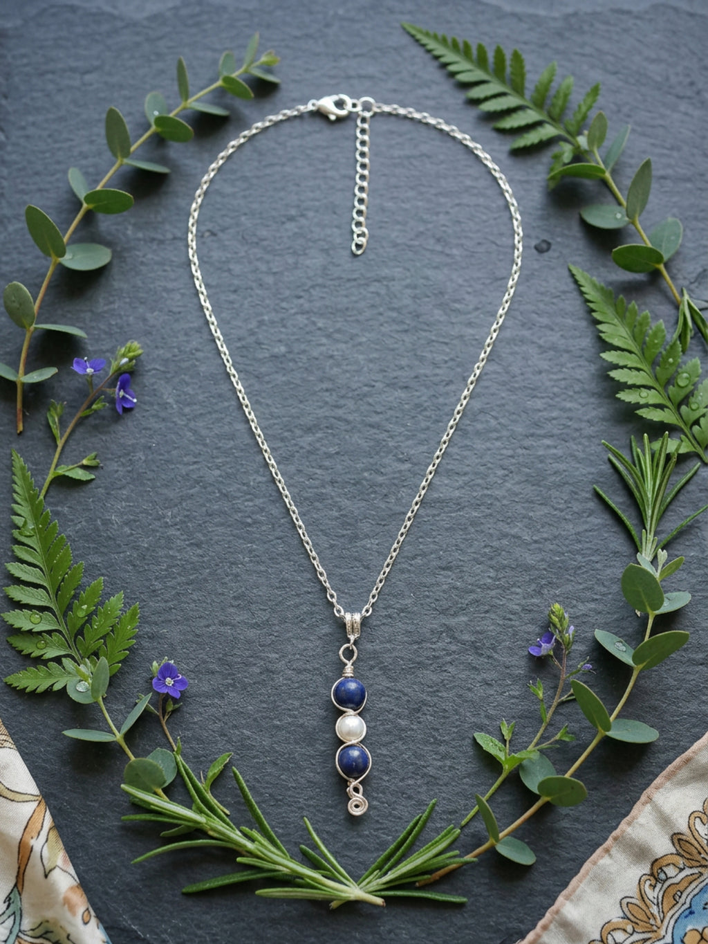 Blue and White Pendant Necklace