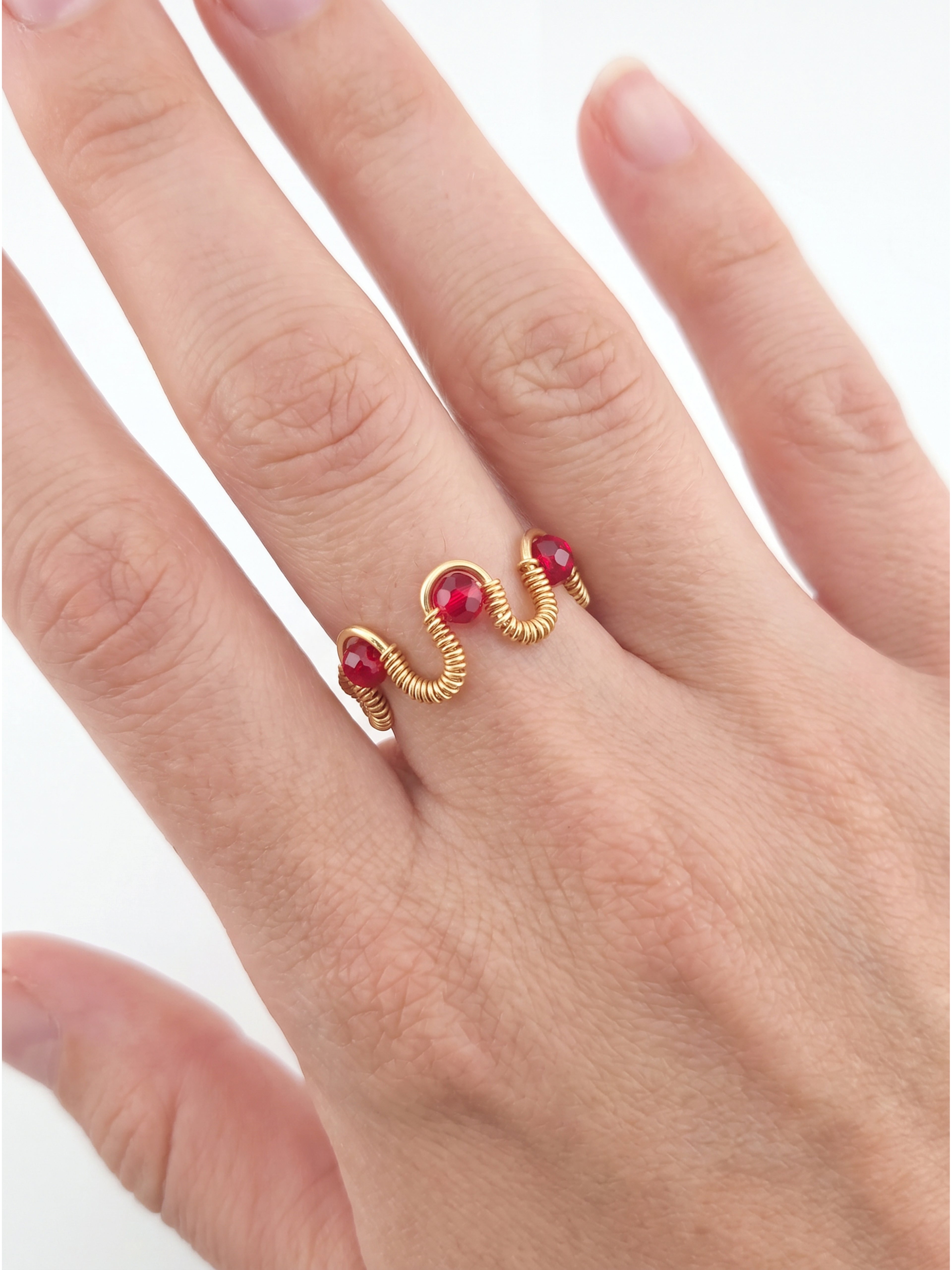 Gold Crest Red Jade Ring
