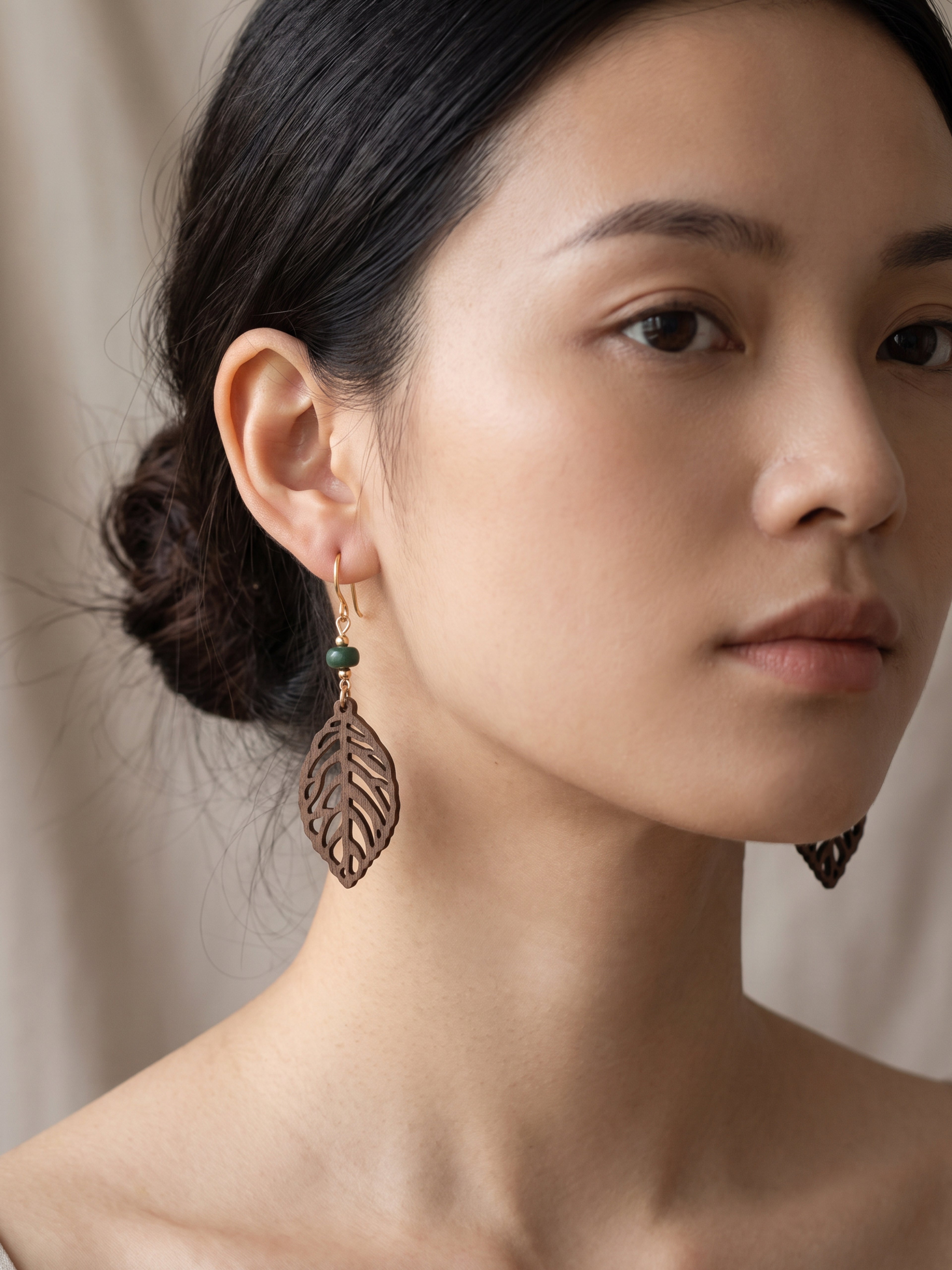Natural Wood Leaf Earrings