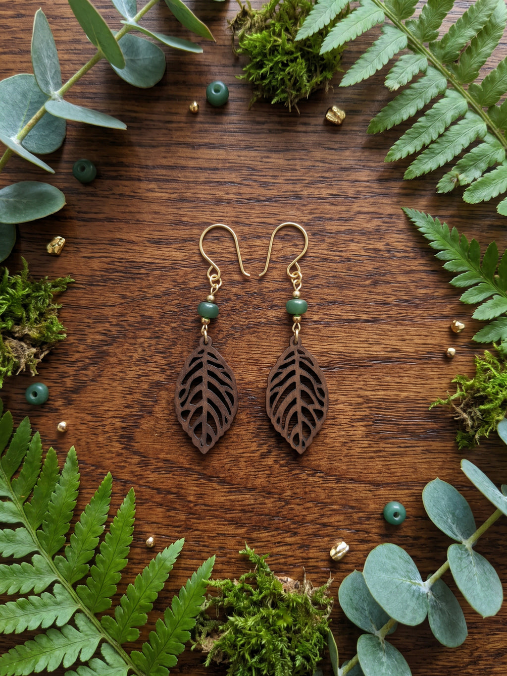 Natural Wood Leaf Earrings