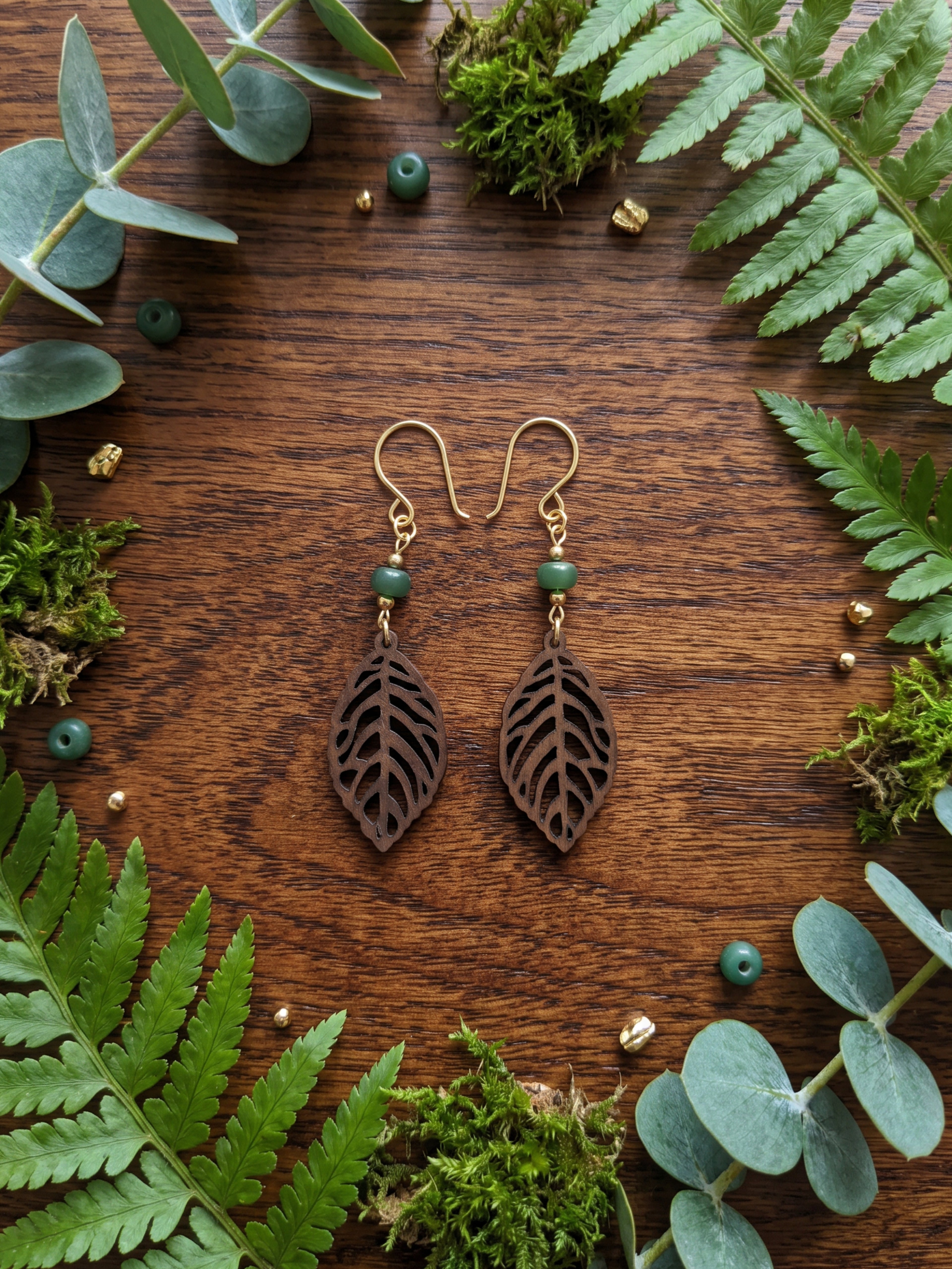 Natural Wood Leaf Earrings