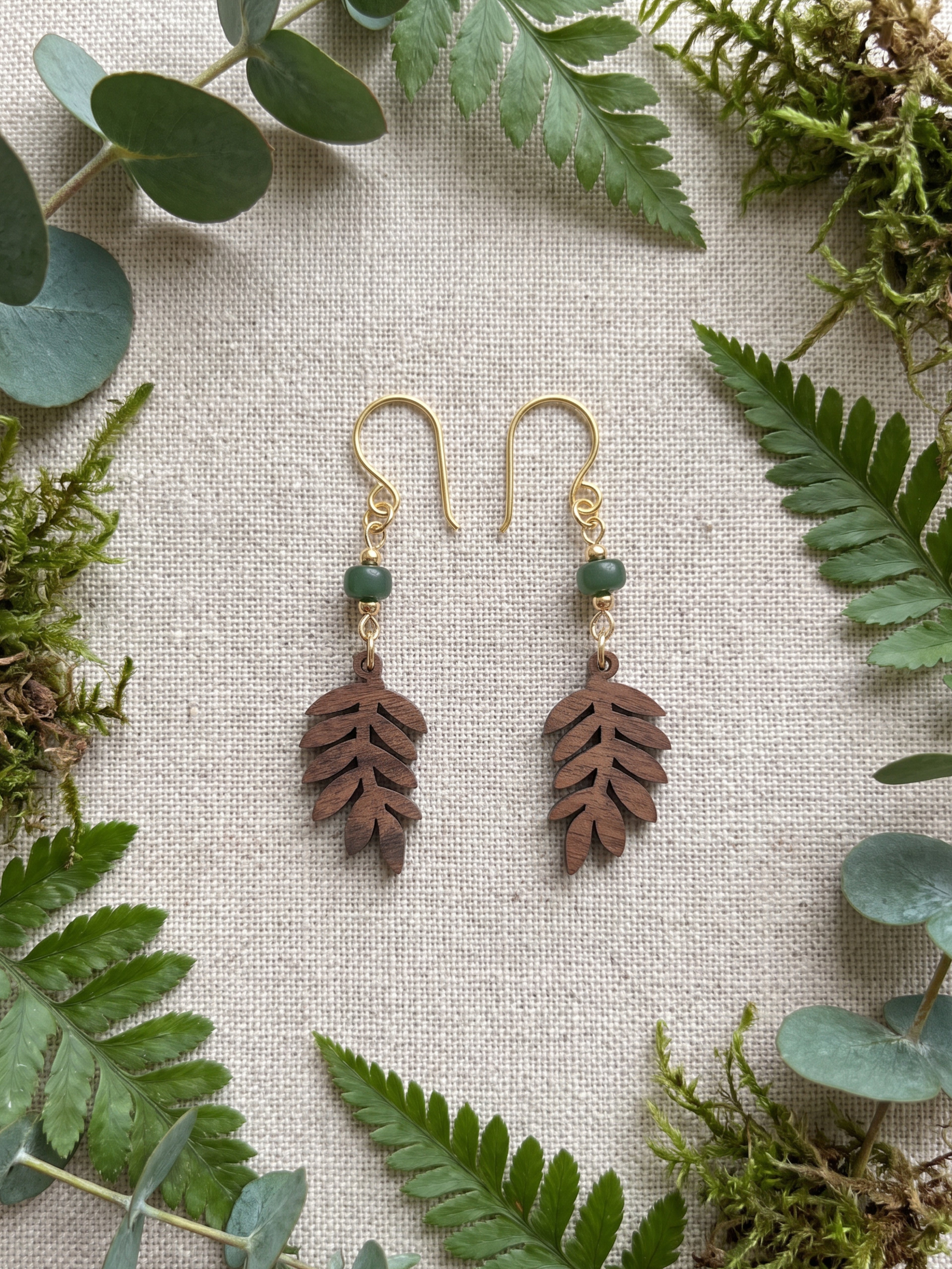 Natural Wood Leaf Earrings