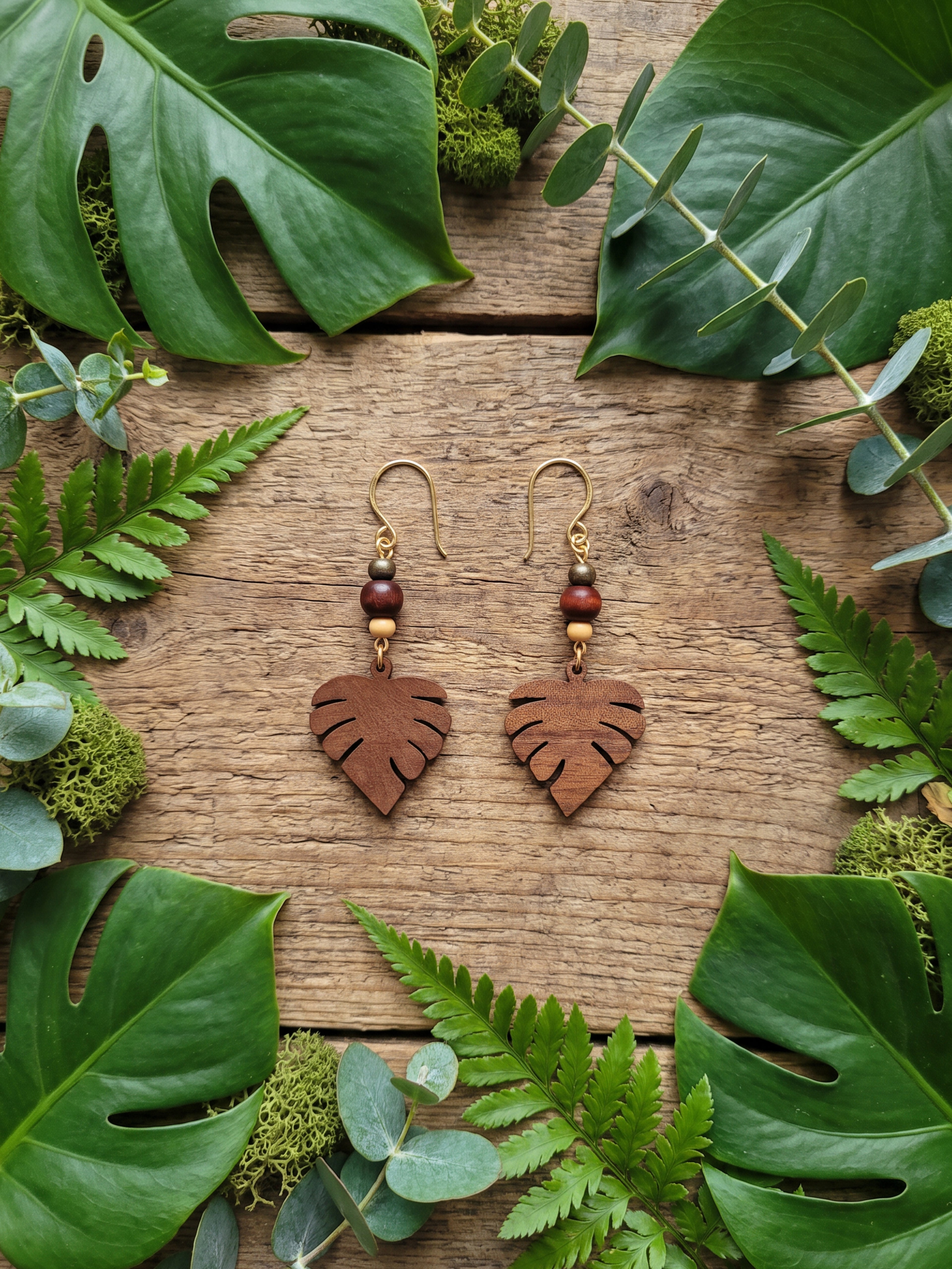 Natural Wood Leaf Earrings