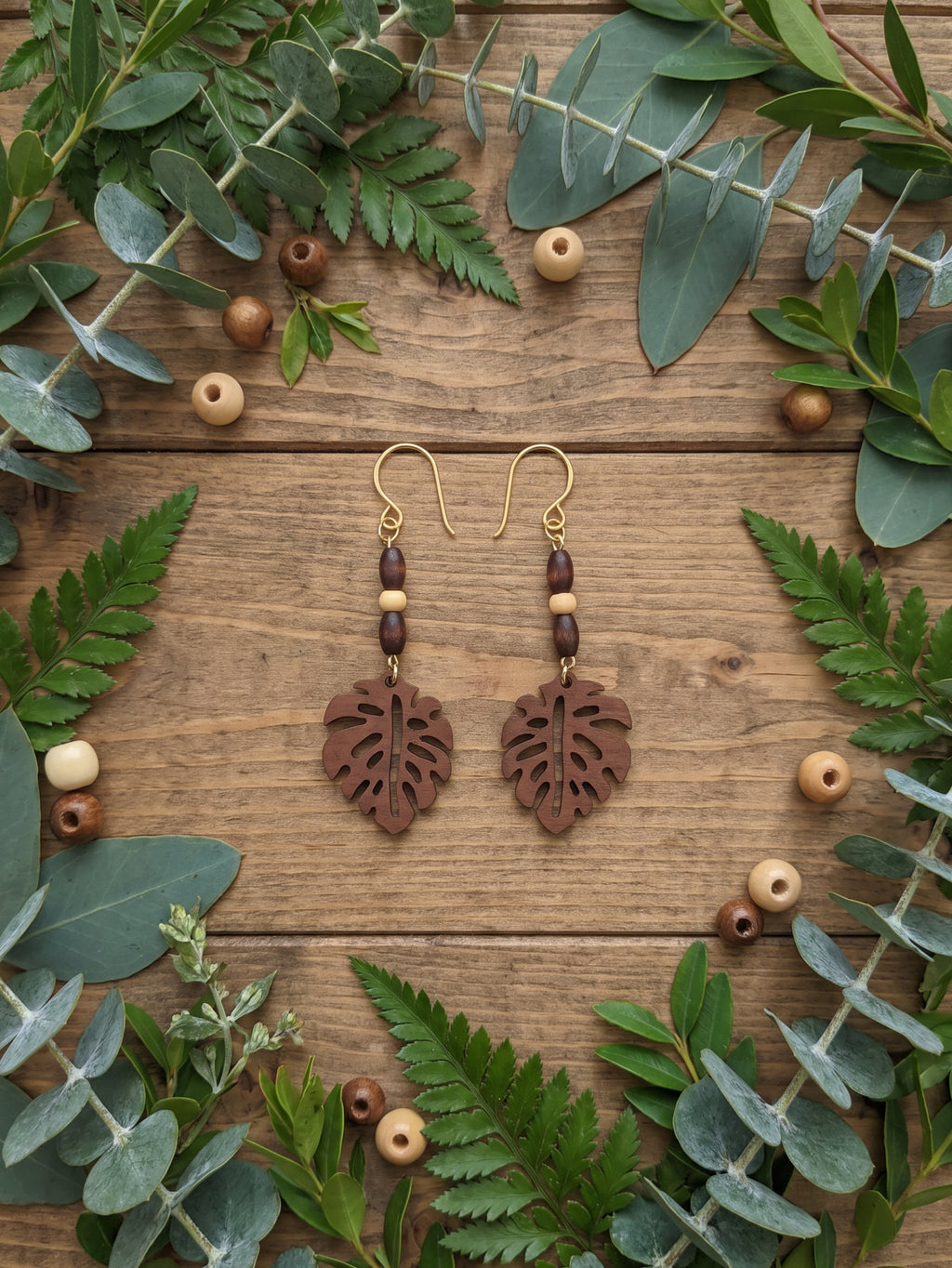 Natural Wood Leaf Earrings