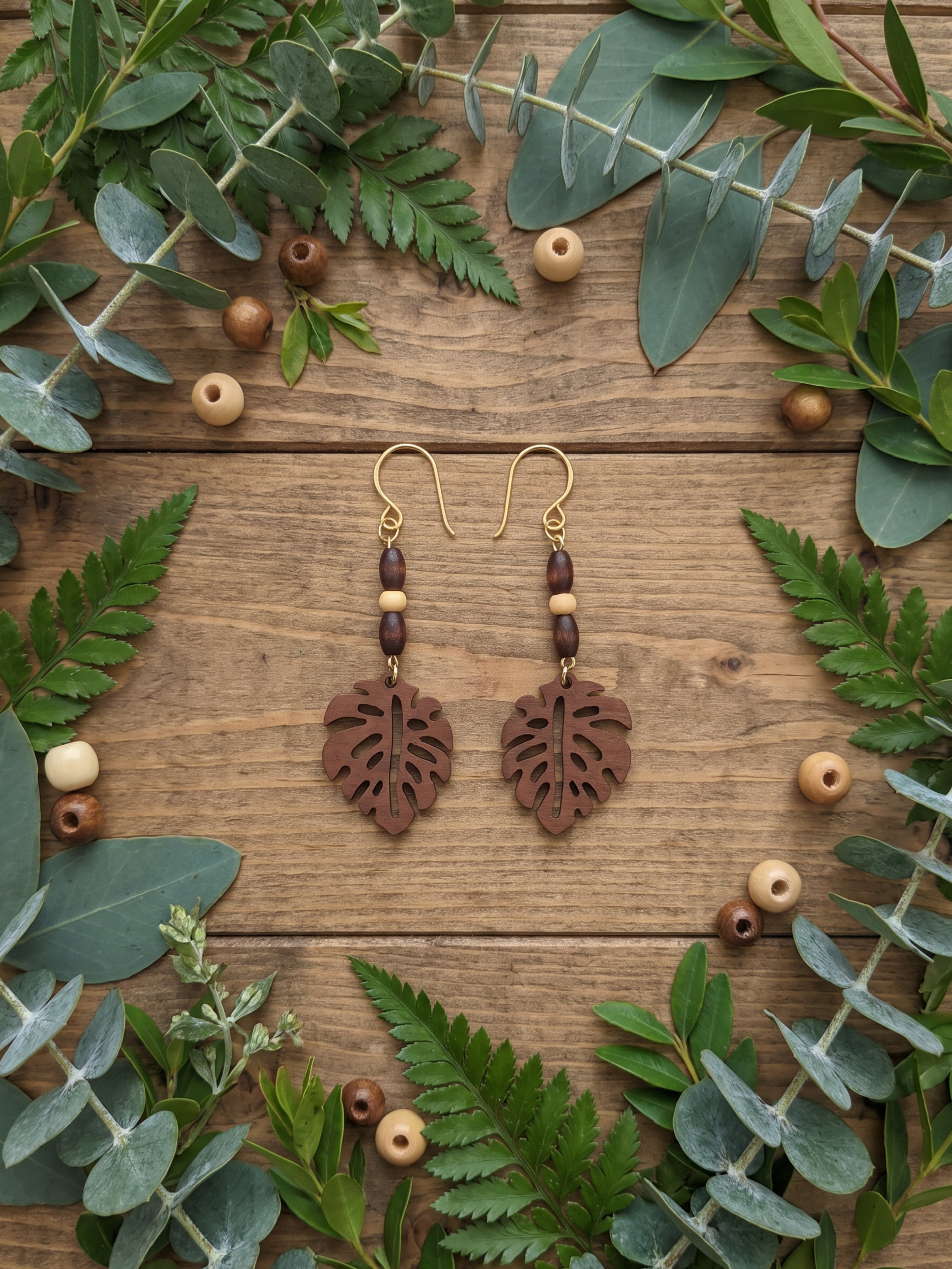 Natural Wood Leaf Earrings