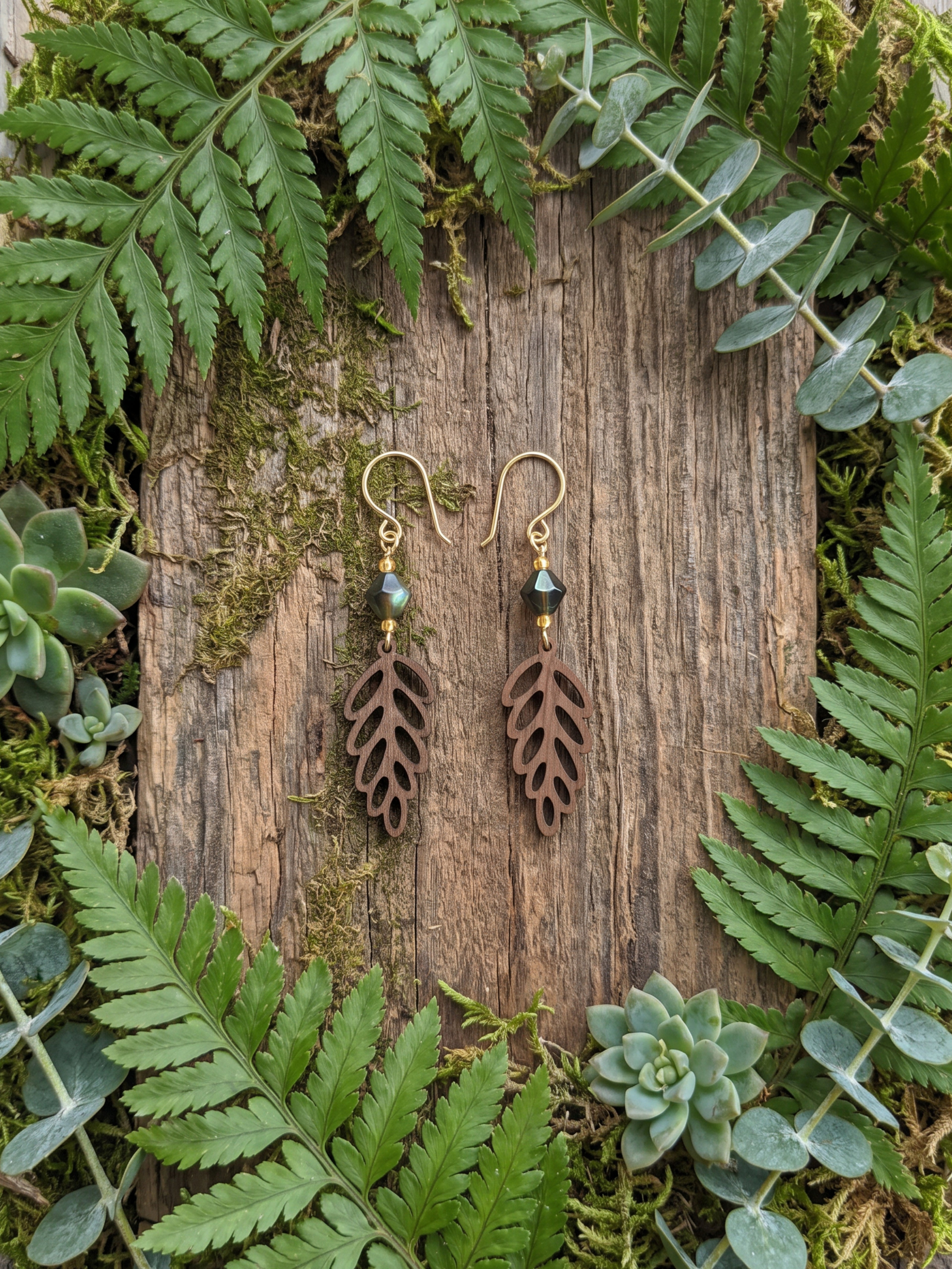 Natural Wood Leaf Earrings