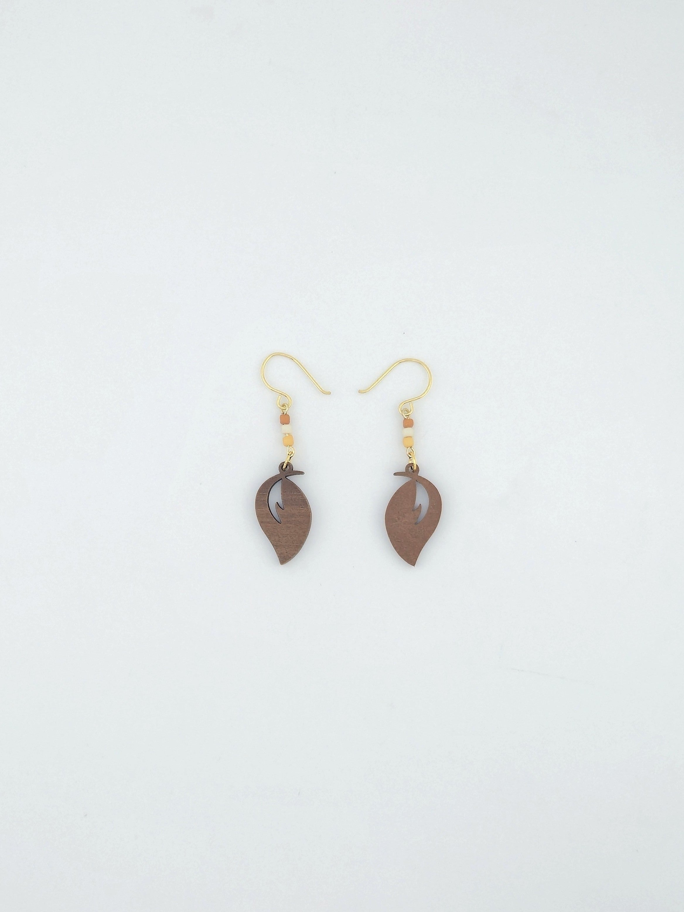 Natural Wood Leaf Earrings