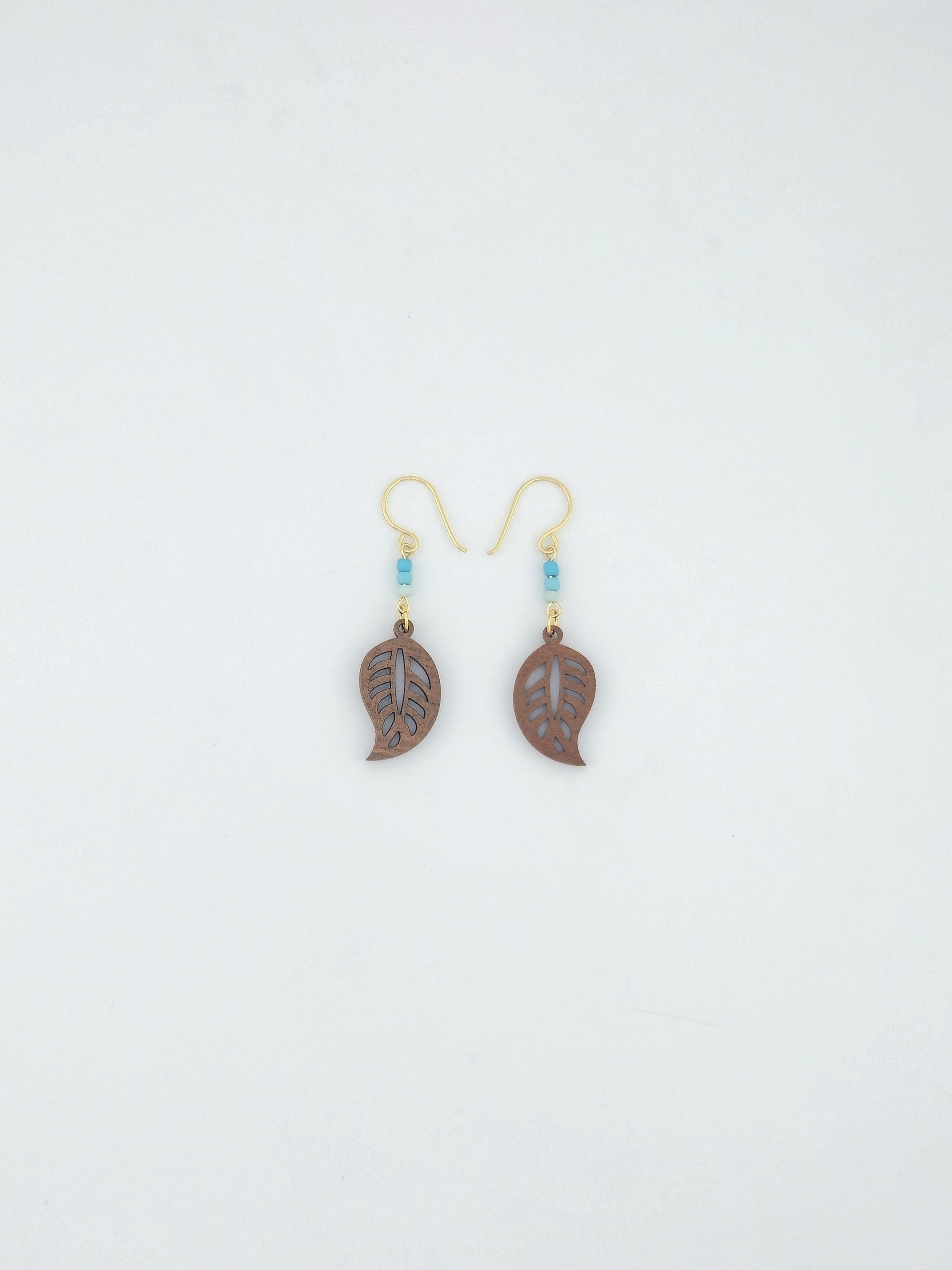 Natural Wood Leaf Earrings