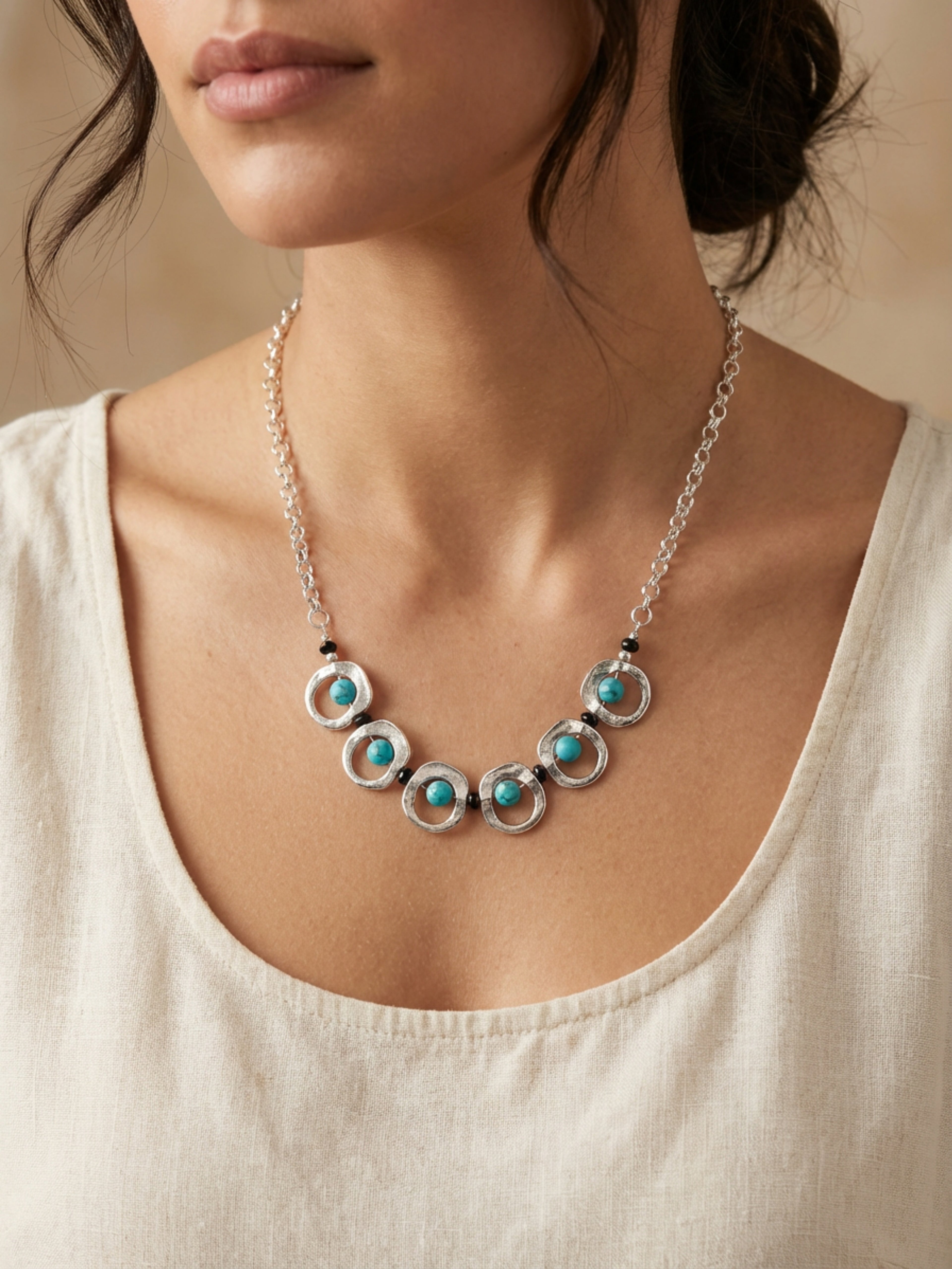 Turquoise Collar Bead Frame Necklace