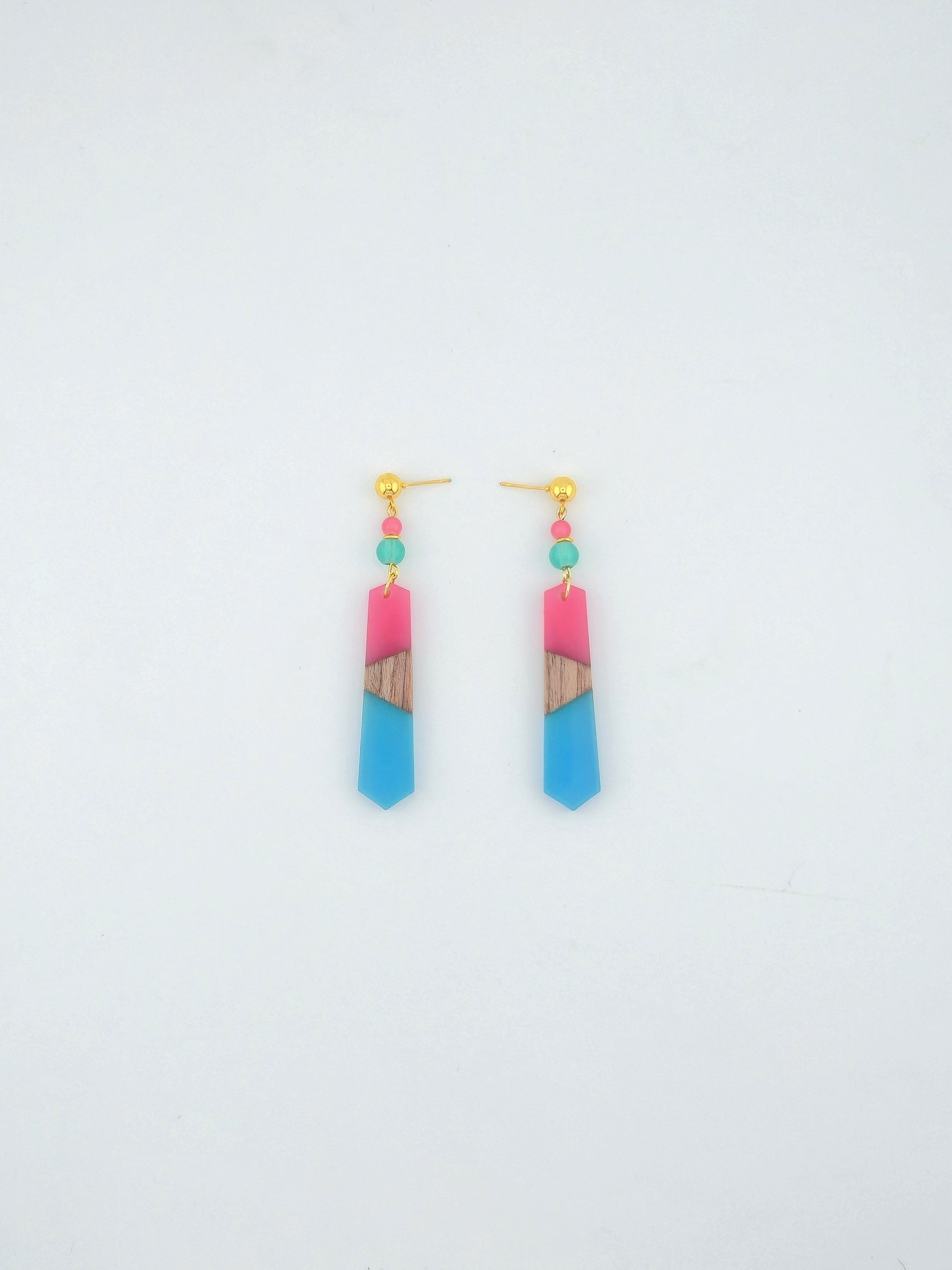 Colorful Wood/Resin Pedulum Earrings