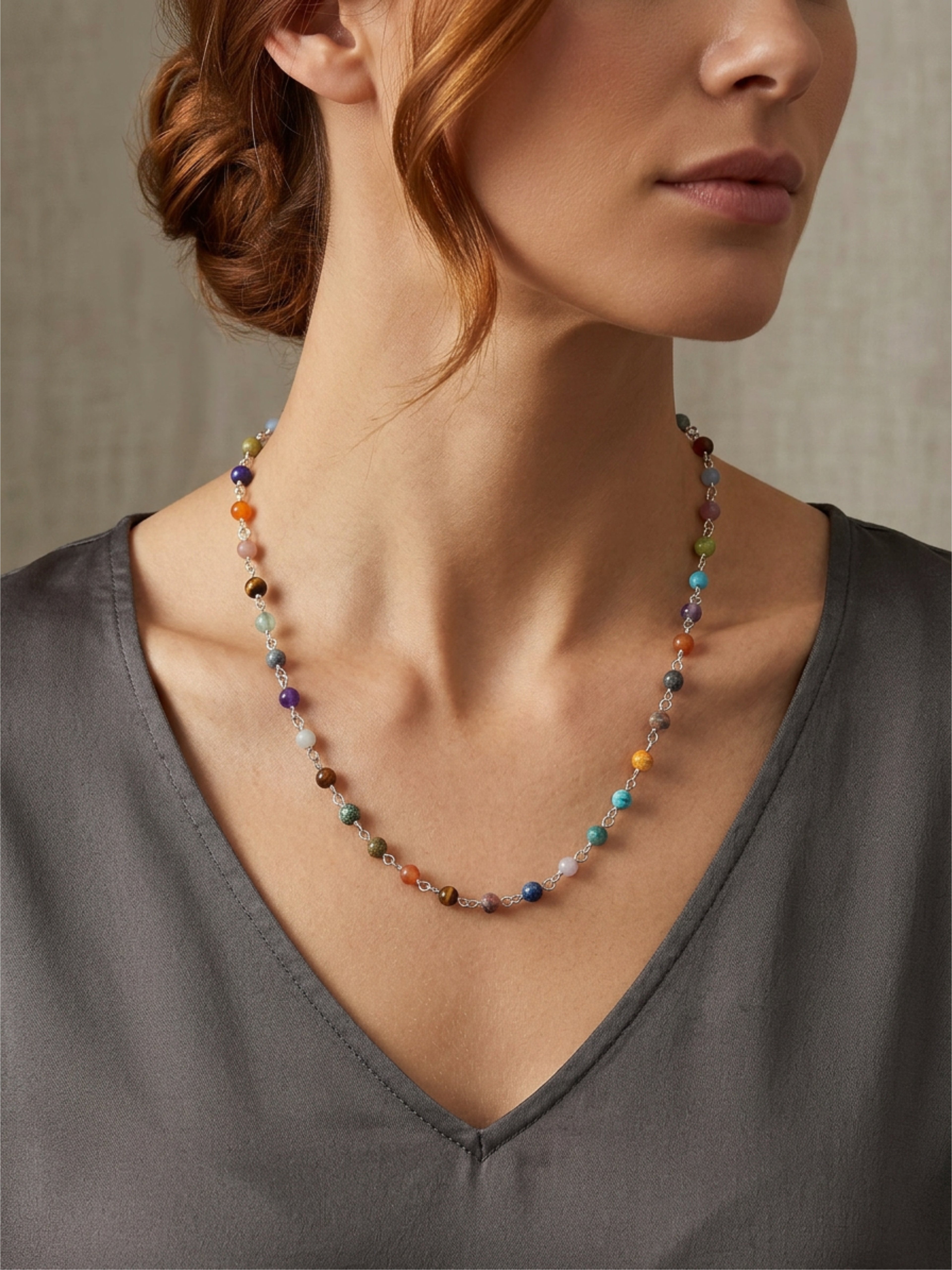 Mixed Natural Stone Link Necklace