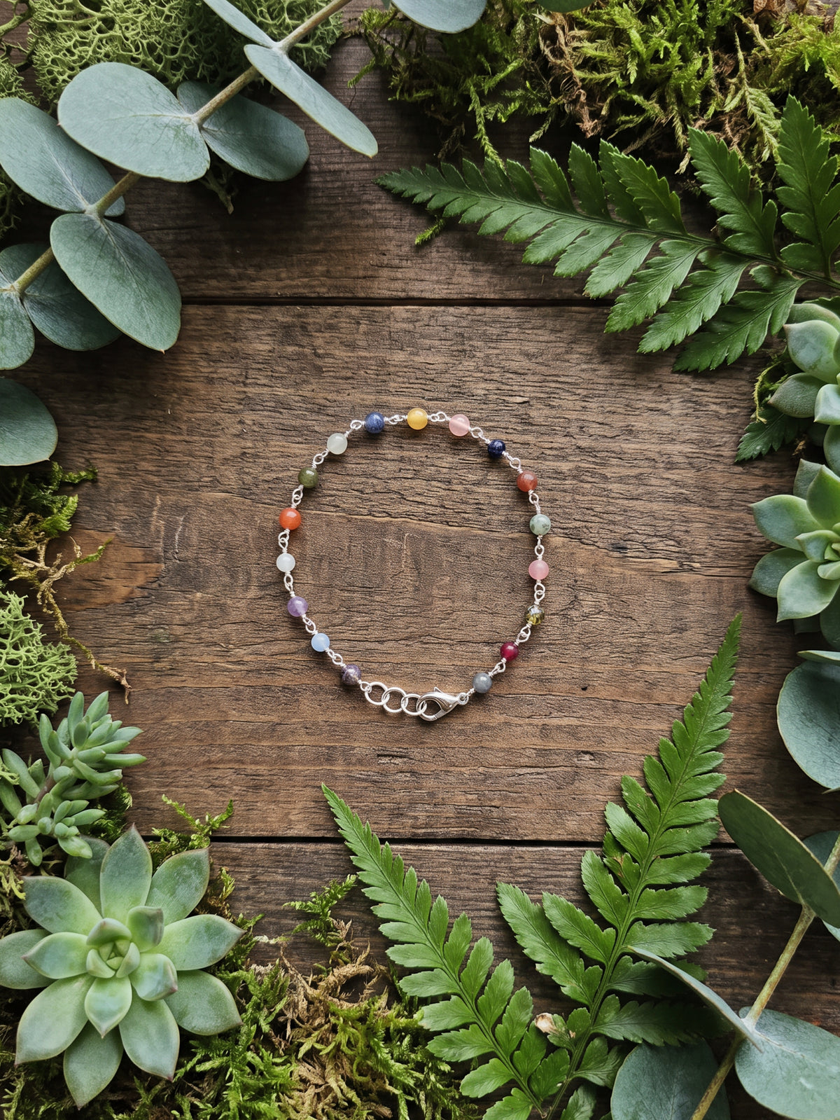 Mixed Natural Stone Link Bracelet