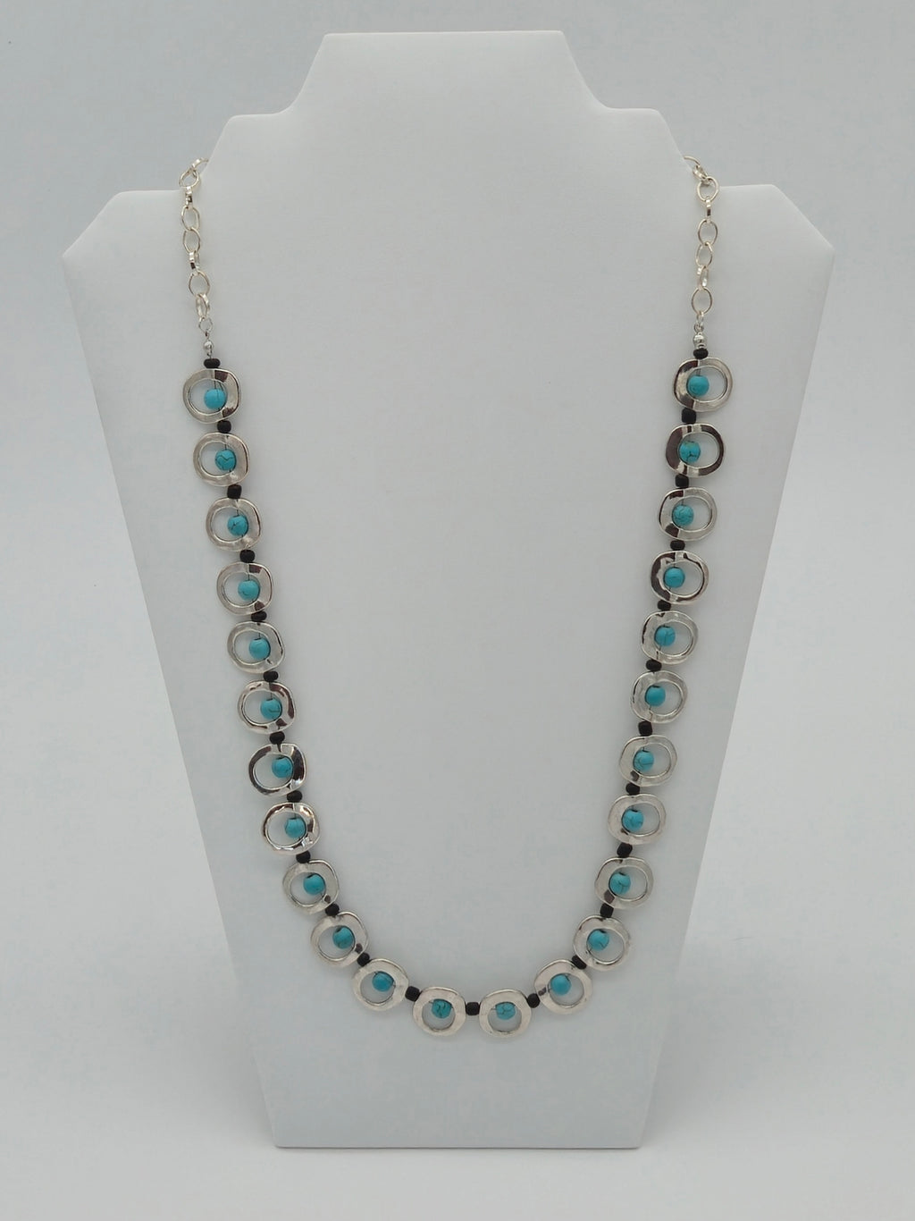 Silver Turquoise Bead Frame Necklace