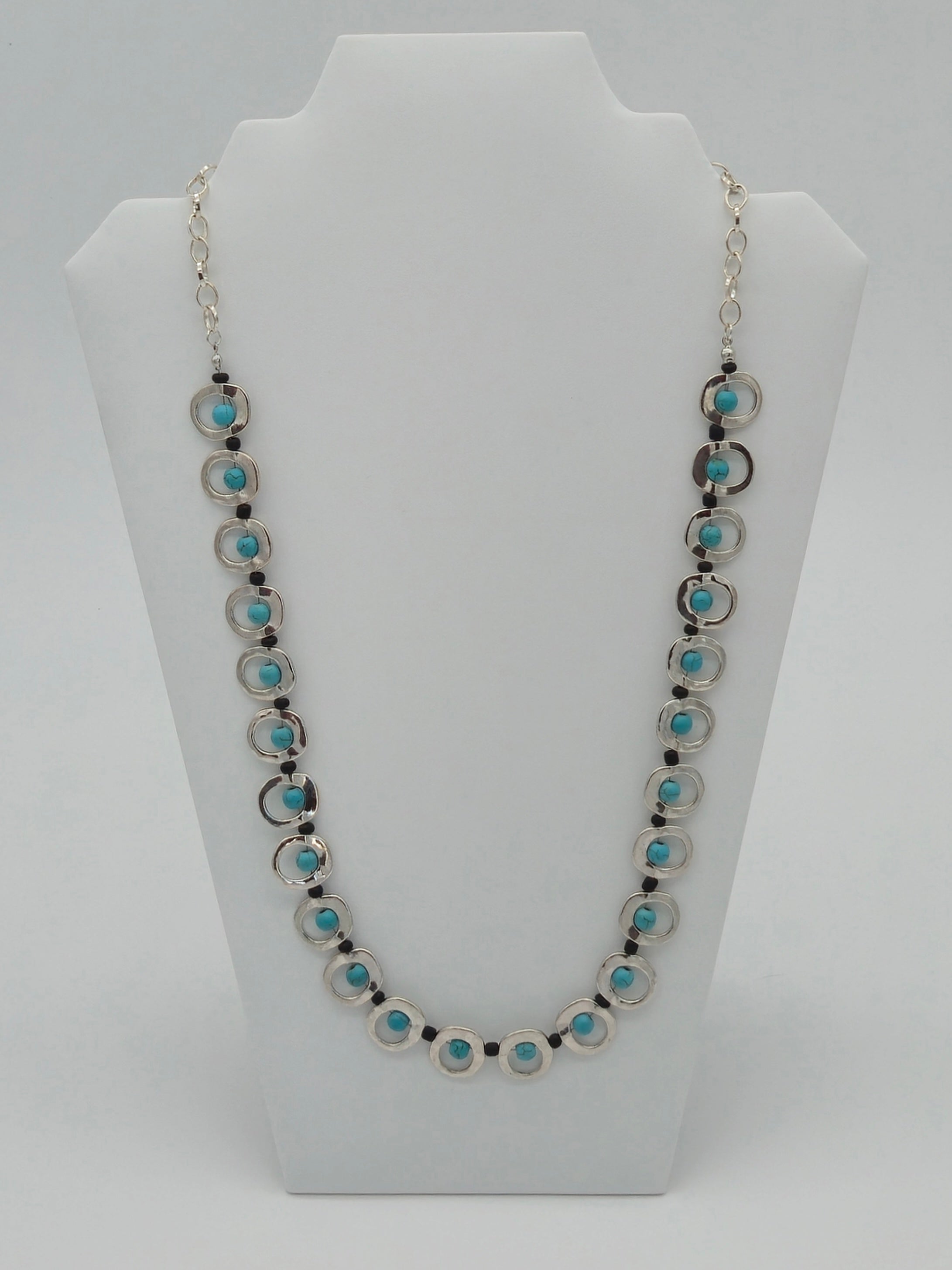 Silver Turquoise Bead Frame Necklace