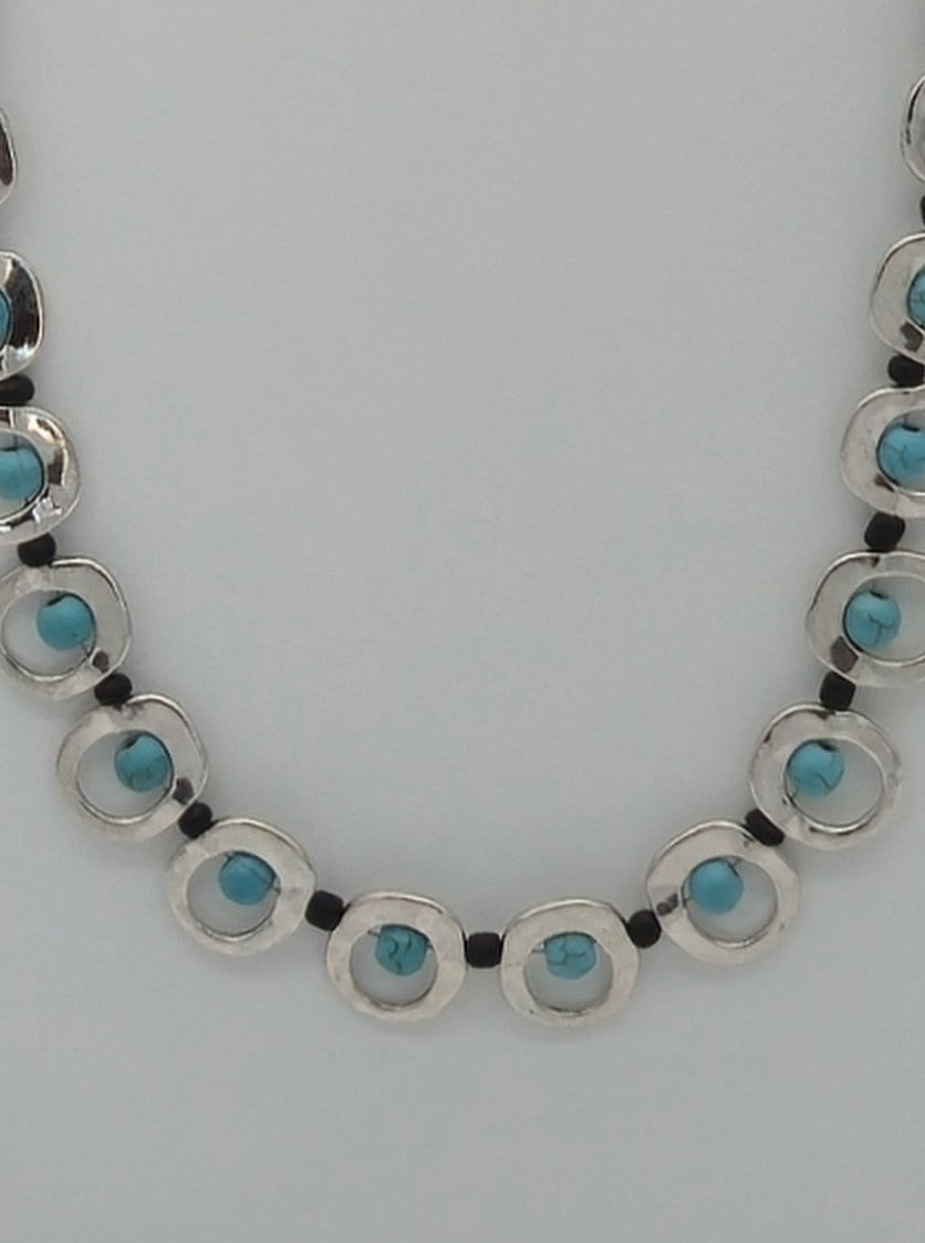 Silver Turquoise Bead Frame Necklace